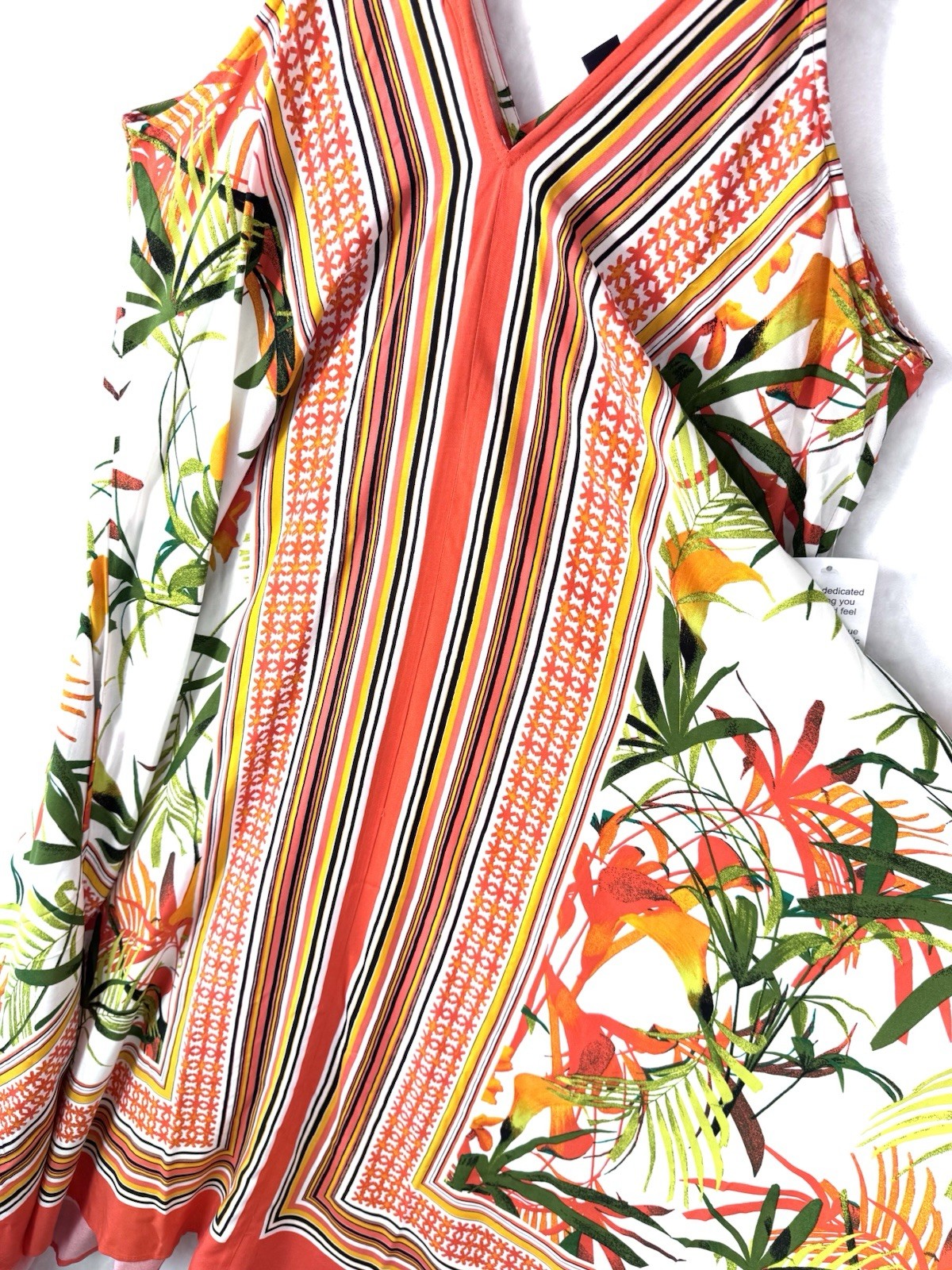 Roaman’s Plus Size Scarf Print Maxi Dress Handkerchief Hem V-Neck Tropical 18/20