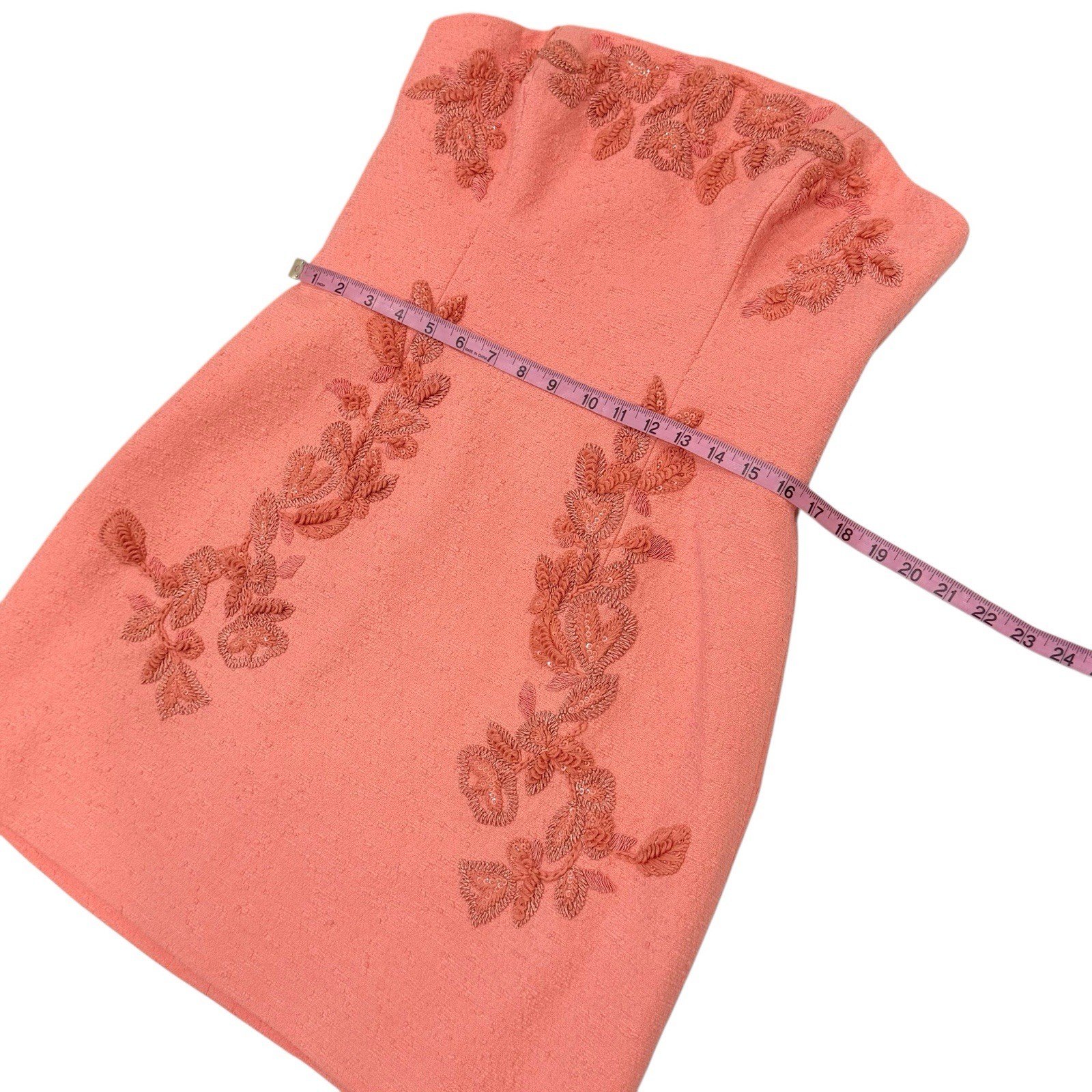 Carolina Herrera Embroidered Strapless Mini Dress Sunset Coral SZ 12 NWT $3490