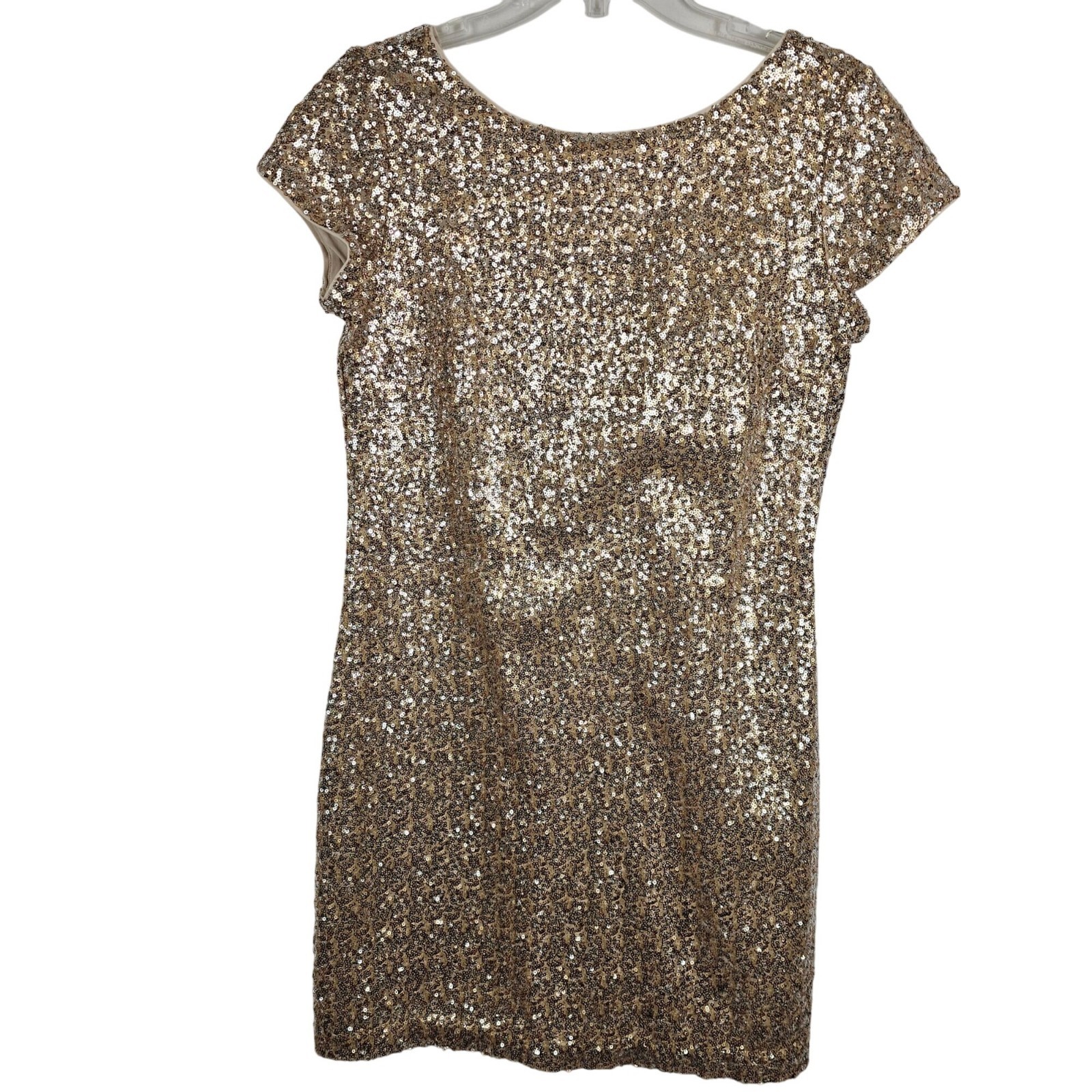 Party Glam Chic Gold Shimmer Sequin Sparkle Y2K T-Shirt Mini Dress Small Lined