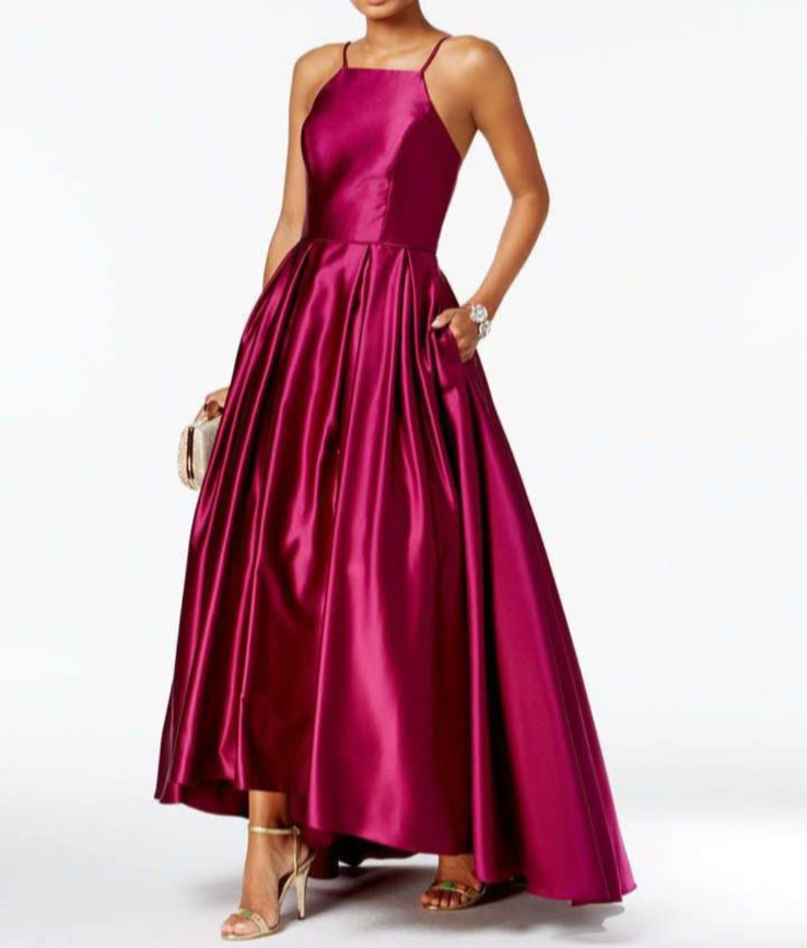 Betsy & Adam High-Low Satin Gown – Fuscia