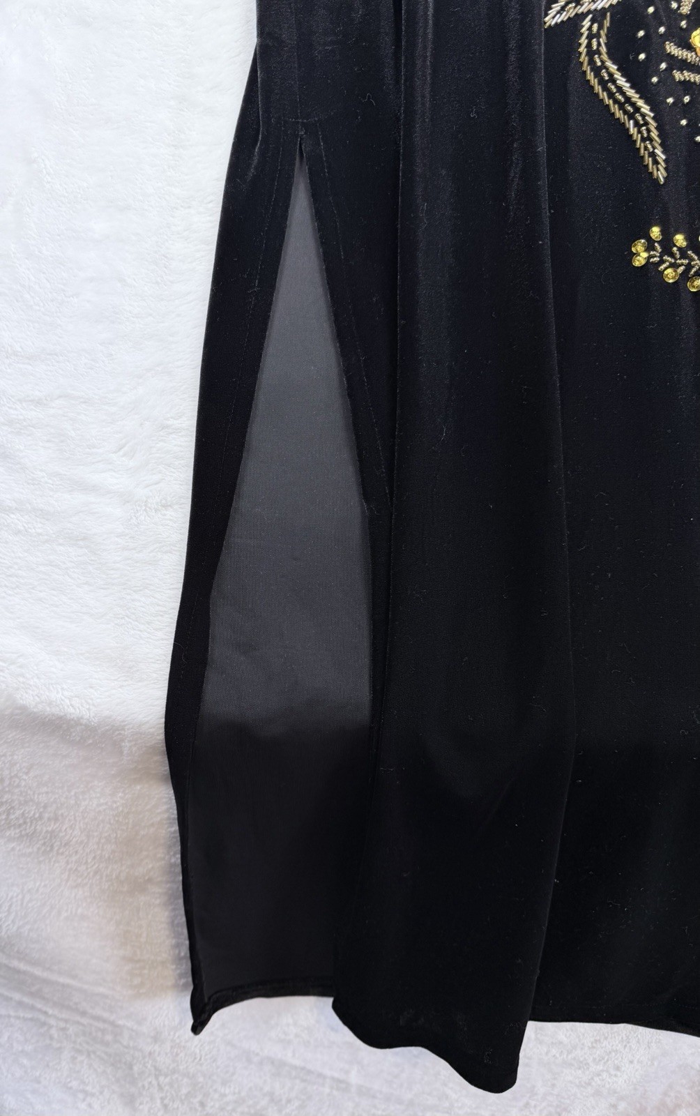 VTG Silver Dragon De Oriental Classic Black Velvet Qipao Maxi Dress Beaded XL