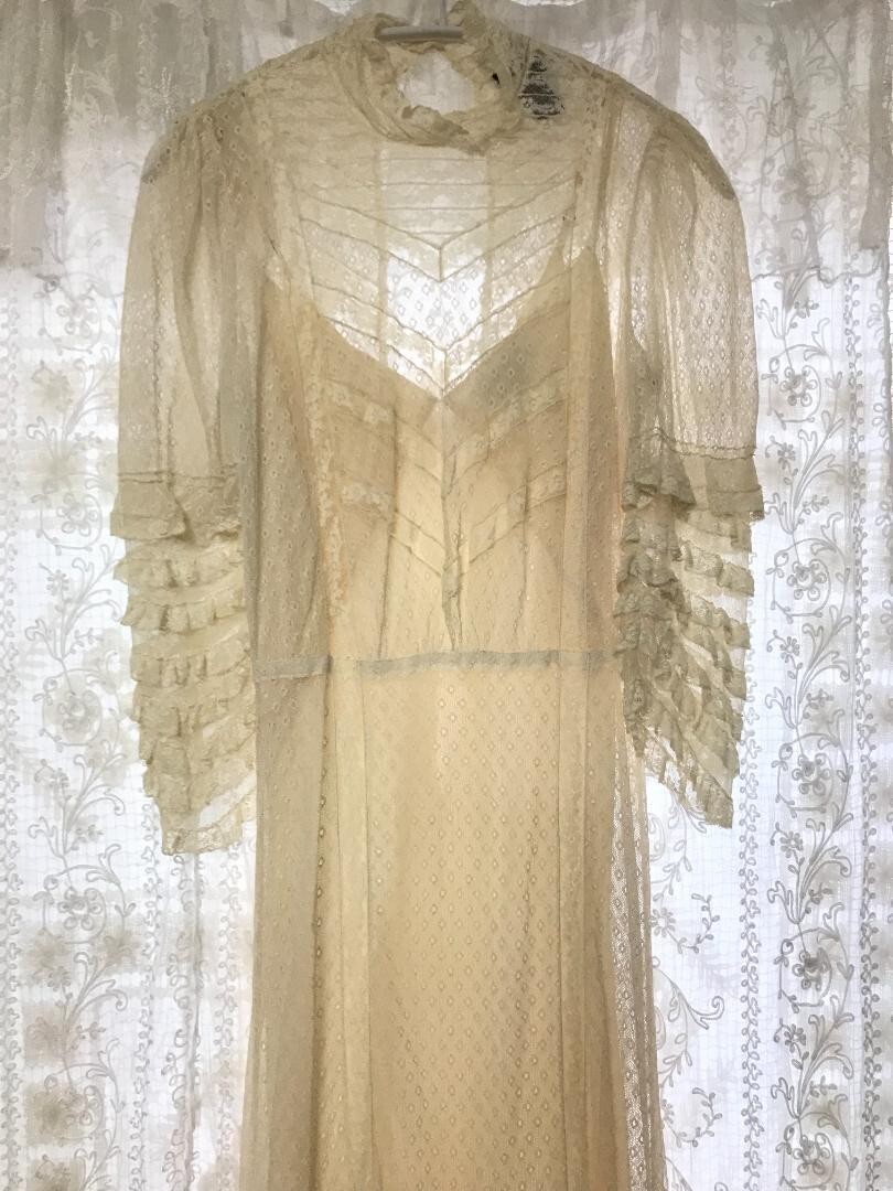 RRL RALPH LAUREN 100% Silk See-through Lace Ruffle Long Dress Women 2 Off White