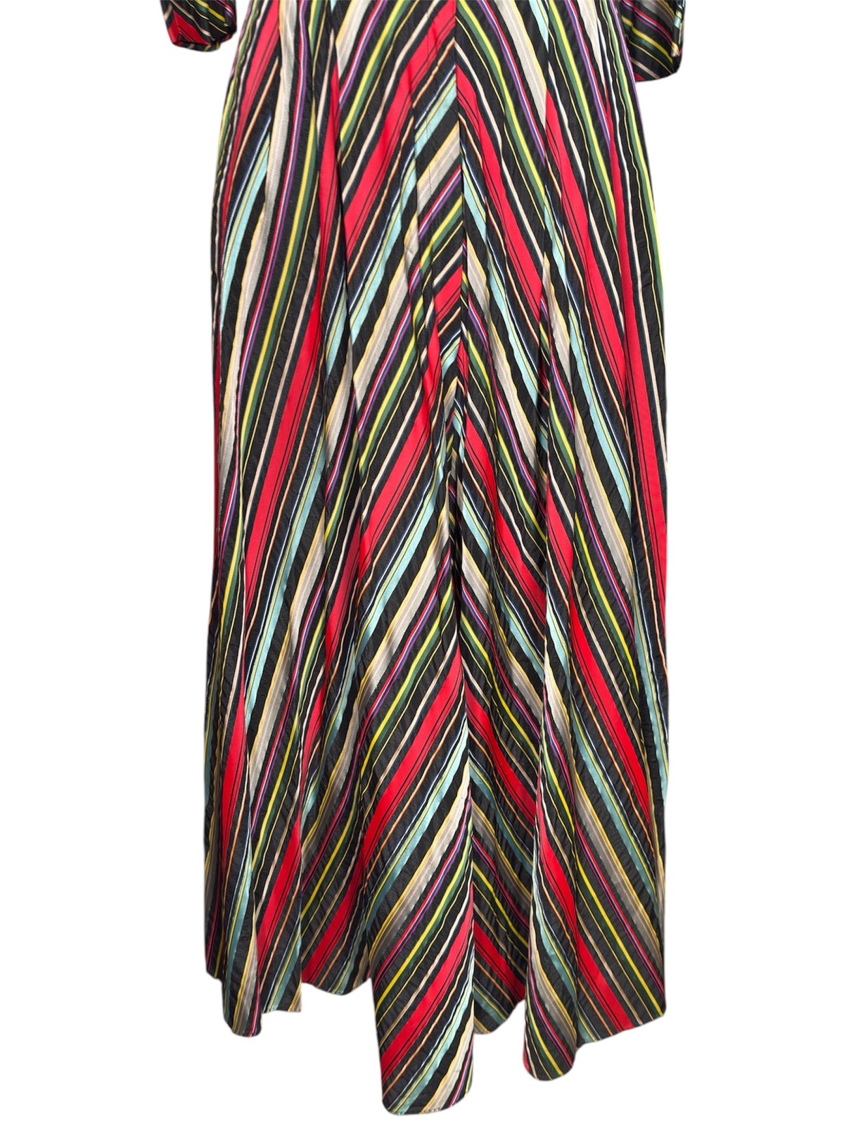 1940s/1950s Maxan Multicolor Striped Dolman Sleeve Hostess Gown – Size Small