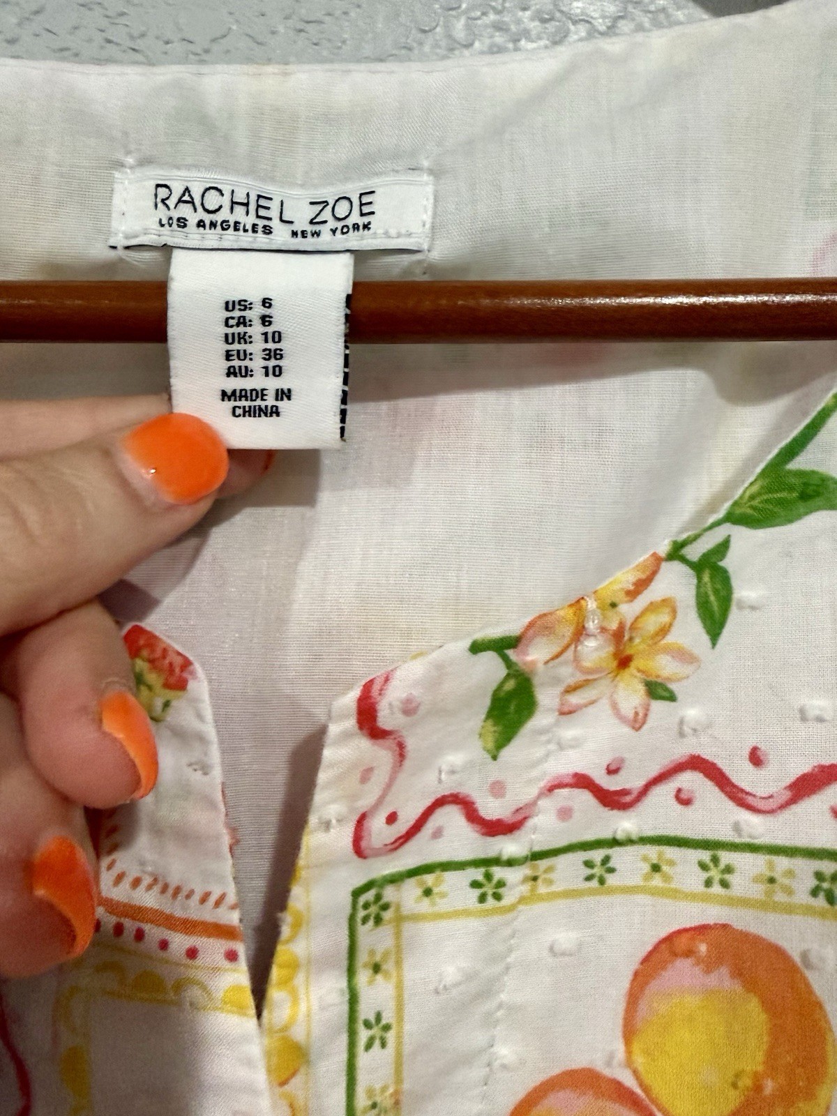 Rachel Zoe White Multicolor Floral A-Line Knee Dress 6 V-Neck Ruffle Lined