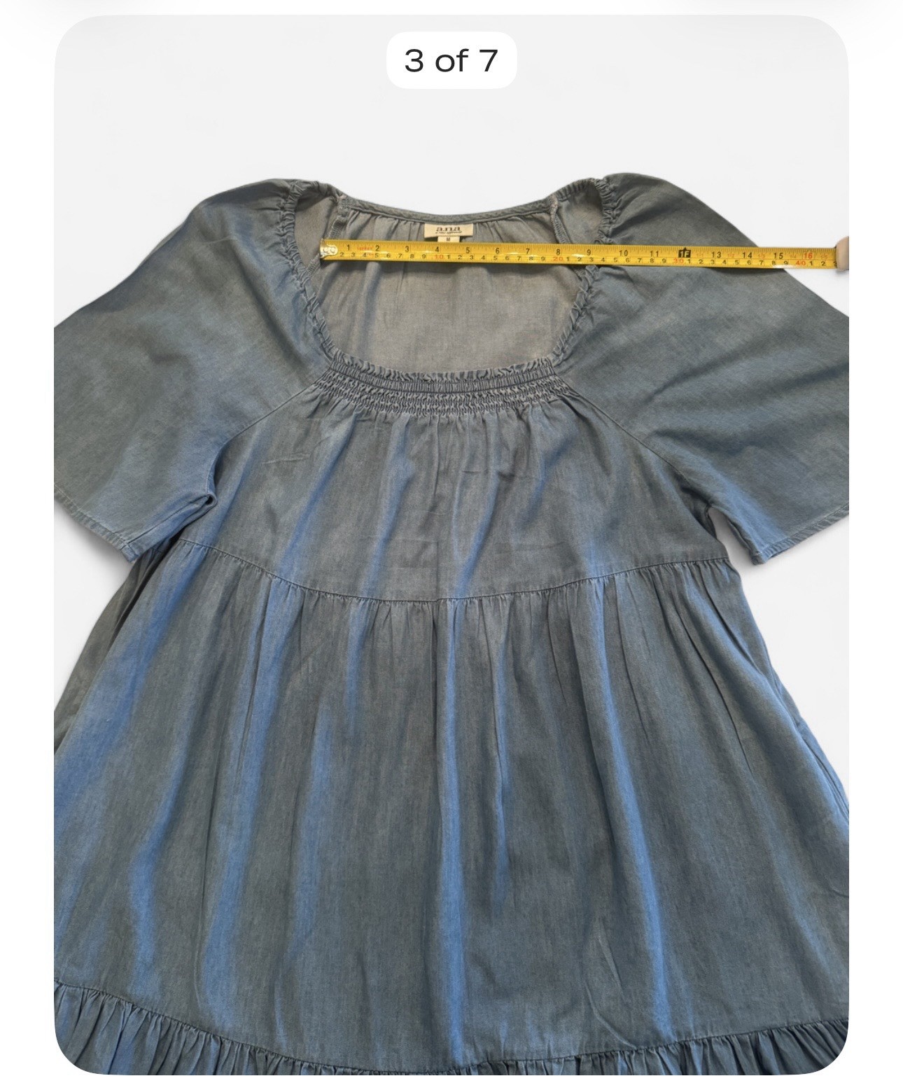 a.n.a. Lightweight Chambray Tiered Mini Dress | Size M | Excellent Condition