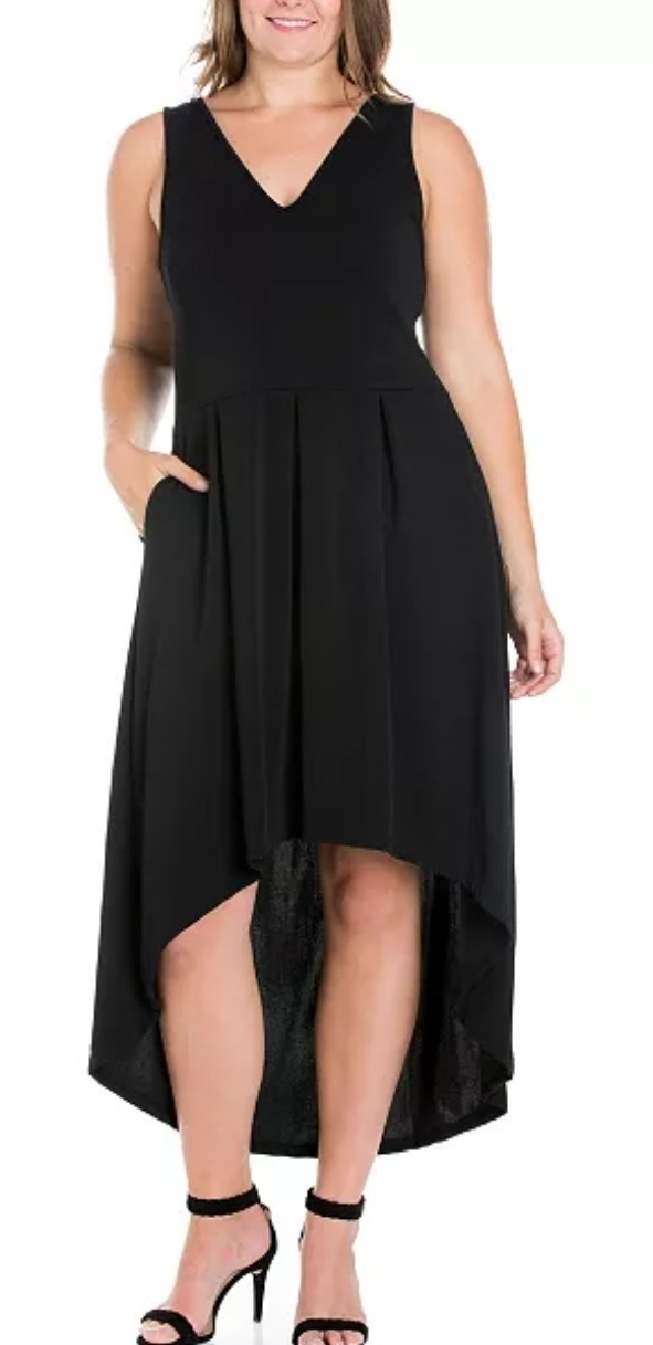 Nwt 24 seven comfort apparel Women’s Plus High Low Party Dress Black Size 1X