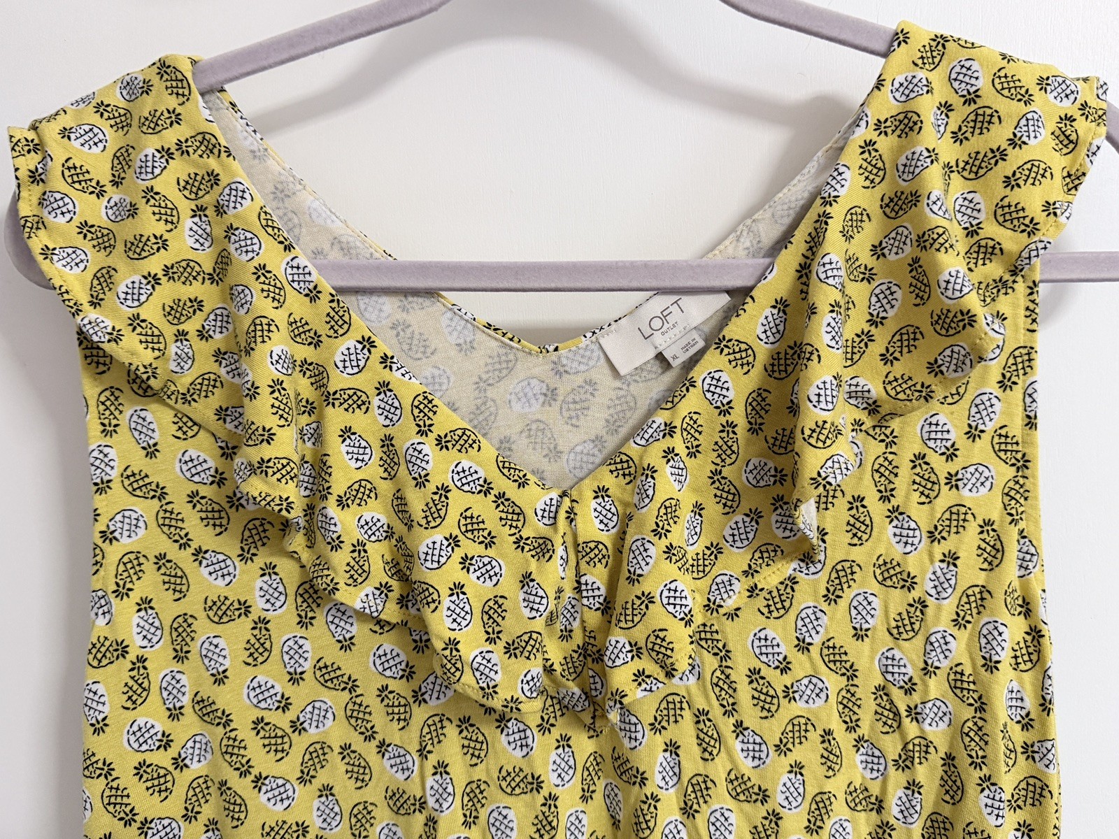 Ann Taylor Loft Fit n Flare Swing Dress XL Yellow Pineapple Fruit Beachy Flowly