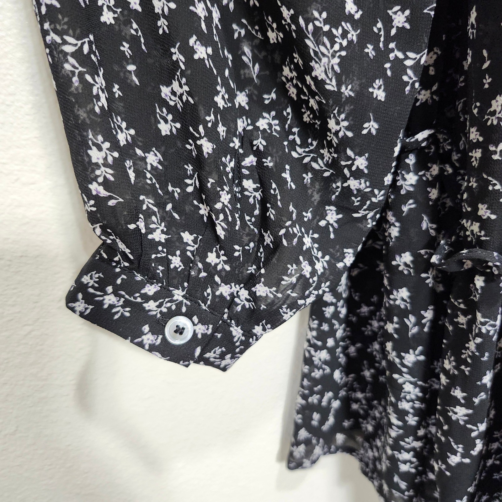 Pinch Black Tiered Floral Print Long Sleeve Ruffle Lined Dress Size Large