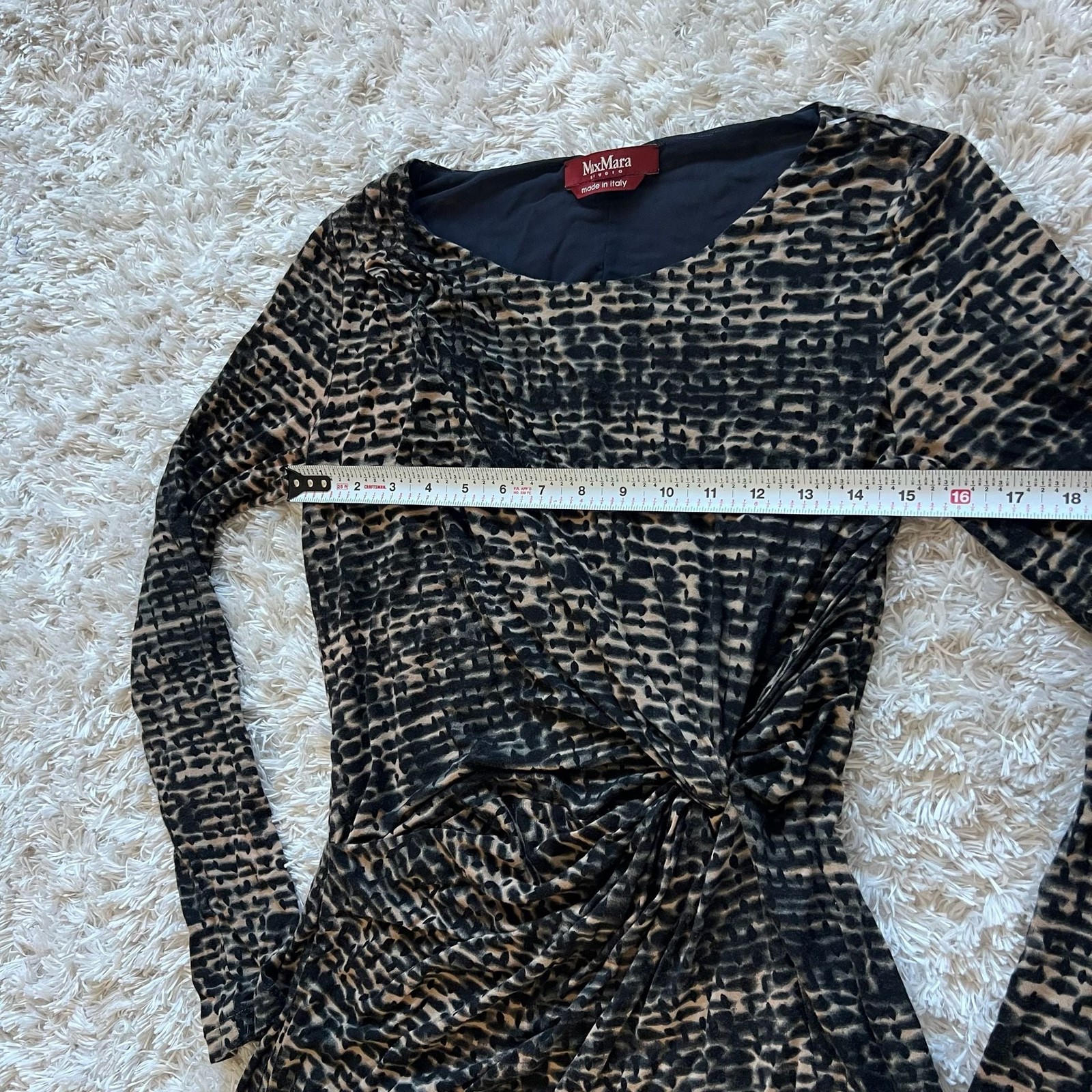 MaxMara Studio Long Sleeve Ruched Leopard Print Large Jersey Dress Made in Italy