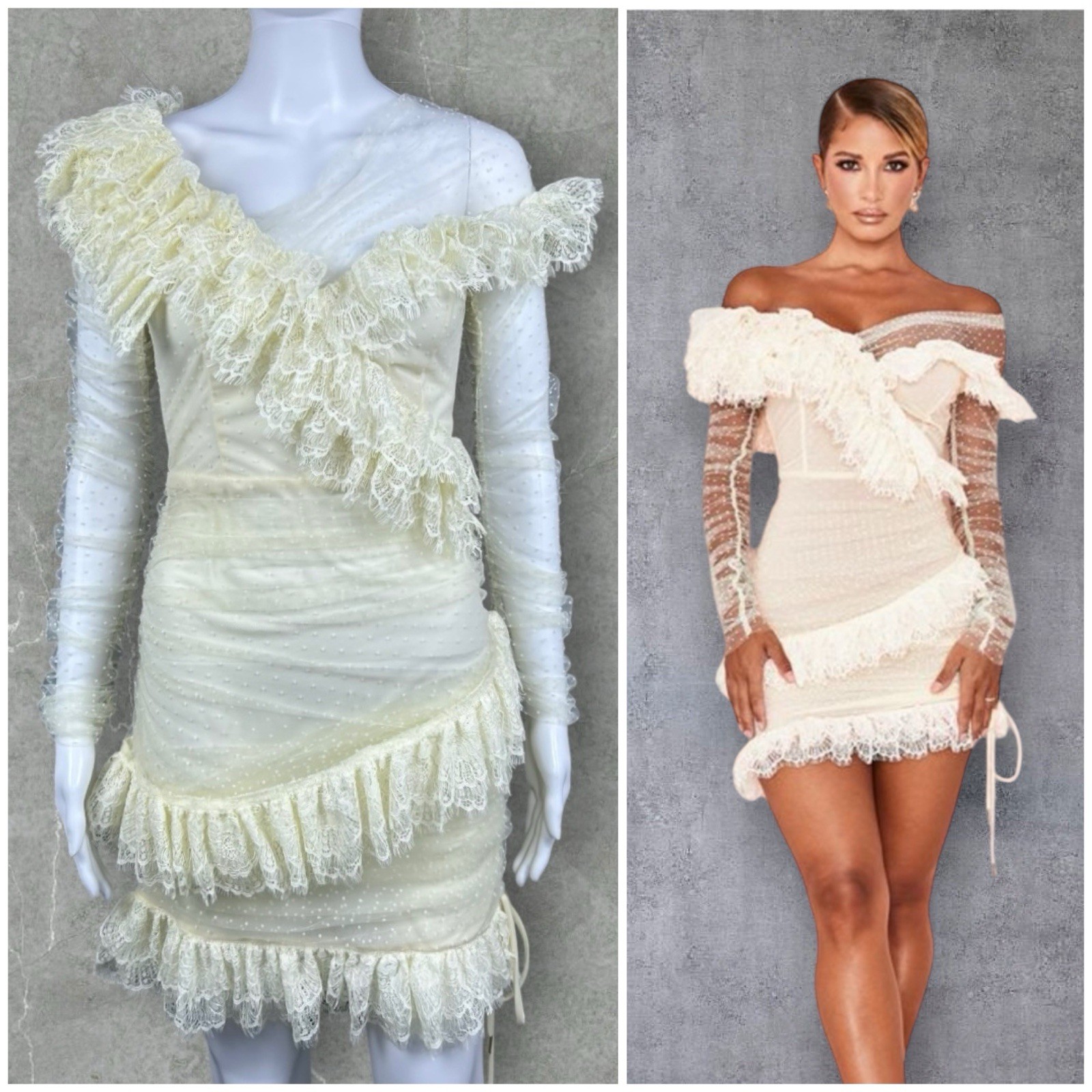 House Of CB Sorrel Ivory Lace Frill Mini Dress Fairy Romantic Wedding Small NWOT