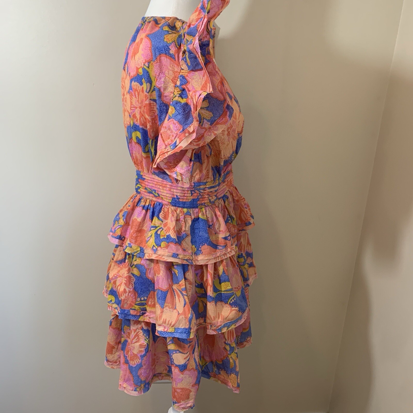 Olivaceous Womens Tiered Mini Dress Medium Bright Tropical Resort Coquette Beach