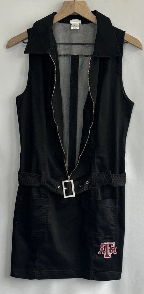 Meesh & Mia Texas A&M Mini Belted Sleeveless Black Zip Up Dress Size L Gameday