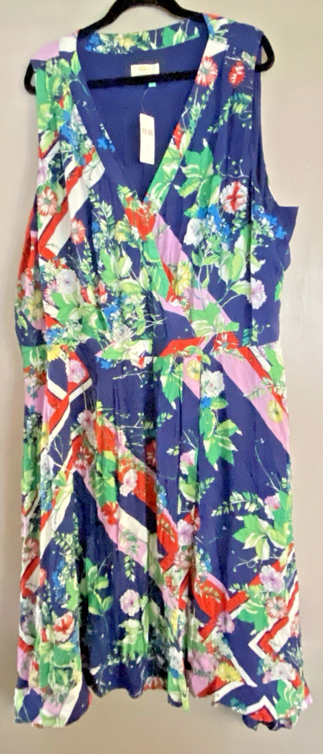 Maeve Anthropologie Spirited Midi Dress in Blue Motif w/Pockets Size 26 NWT