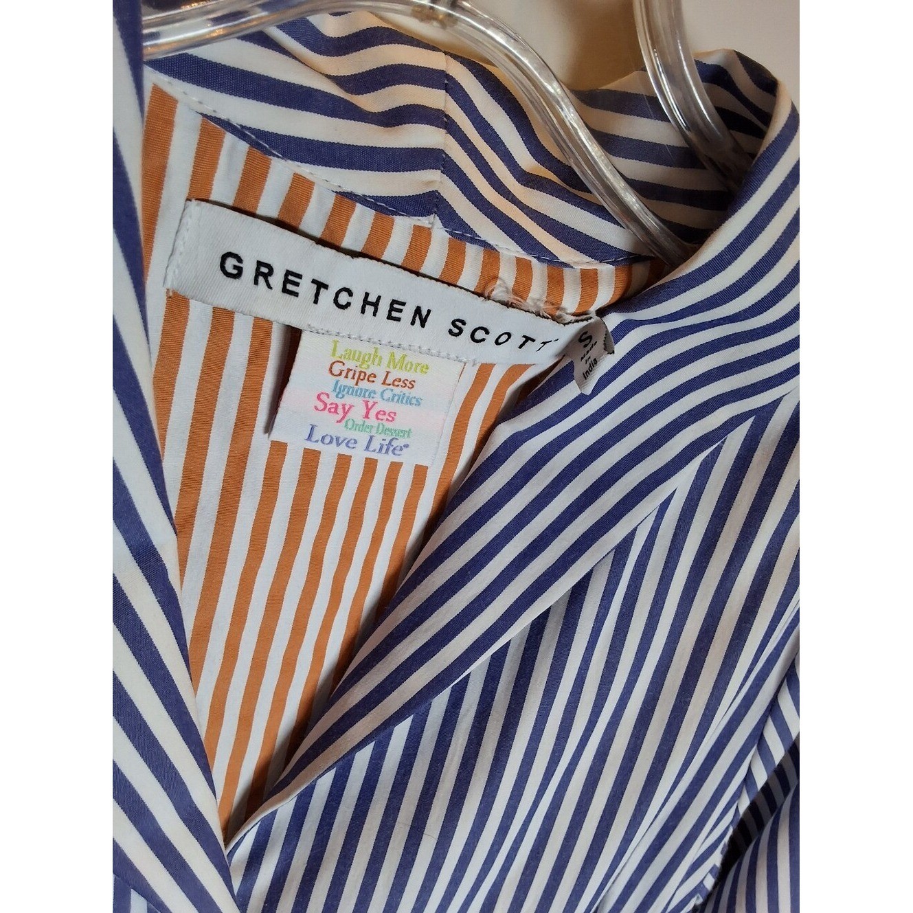 Gretchen Scott Striped Button-Up Dress – Blue & White with Orange Lining