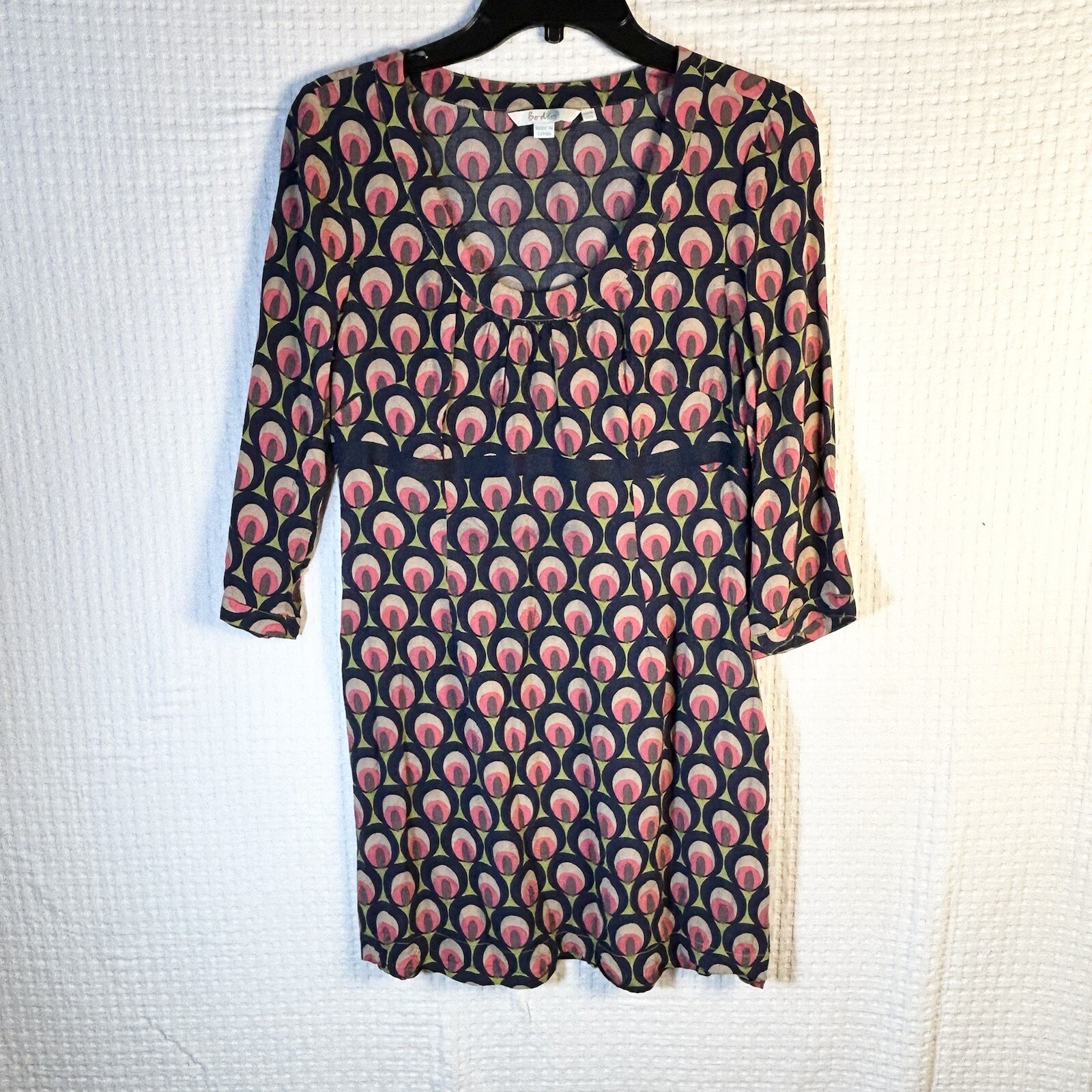 Boden Womens 6 Dress Tunic Top Geometric Grosgrain Ribbon Waist Mod Side Zip