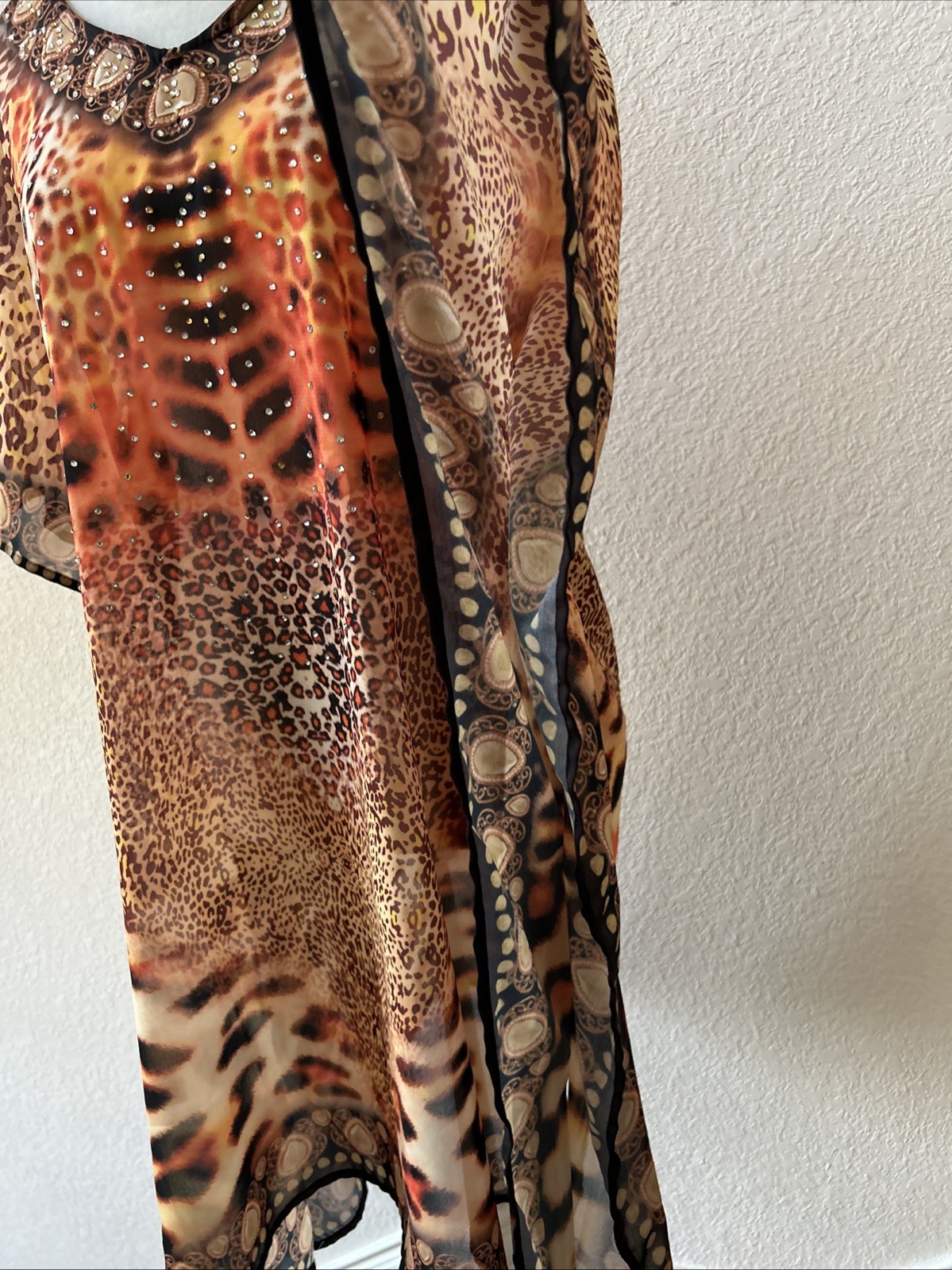 Jessica Taylor Caftan OS Animal Print Semi Sheer Sparkle EUC