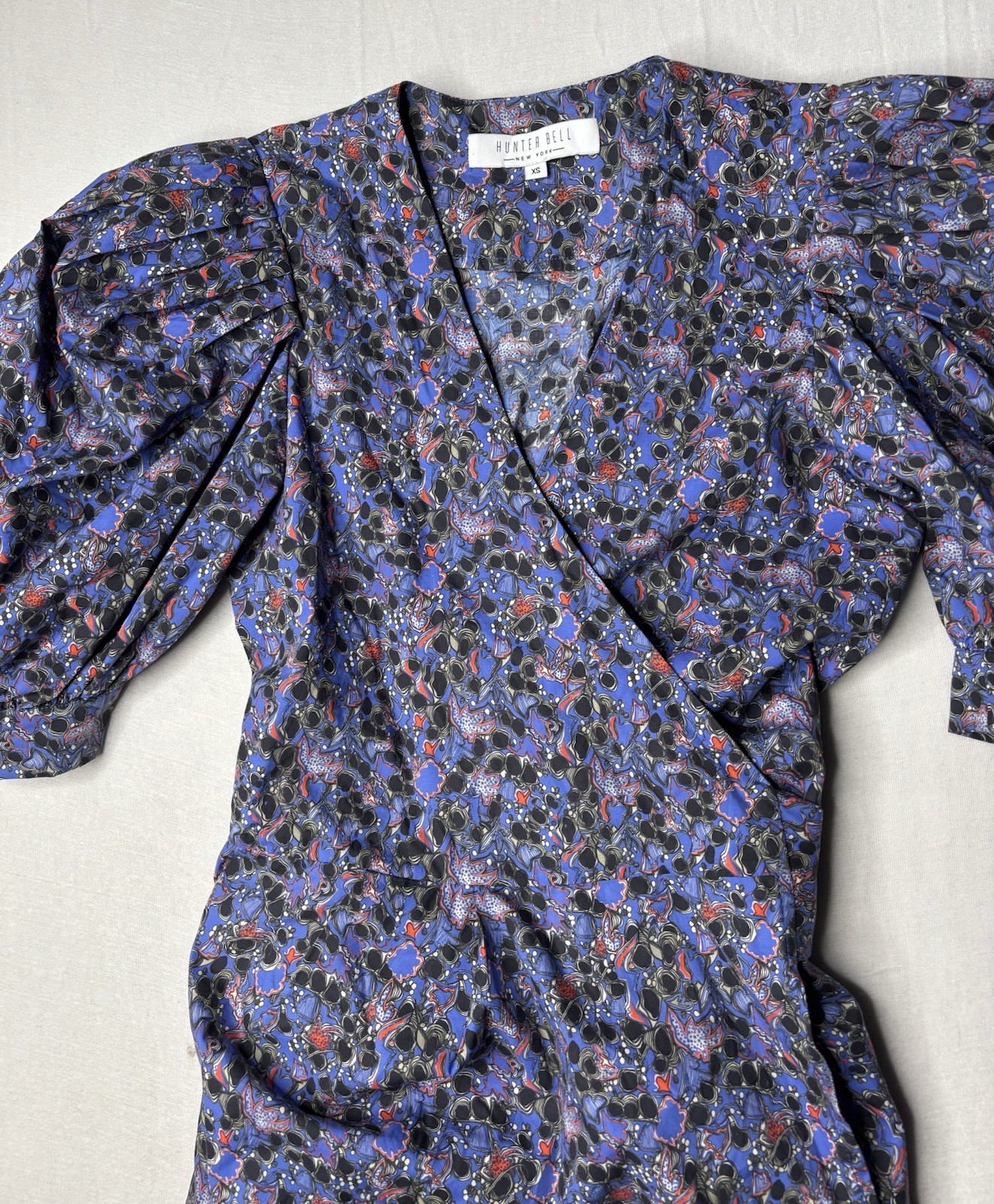 Hunter Bell The Hampton Dress In Geo Bloom Print Size XS Puff Shoulder Wrap