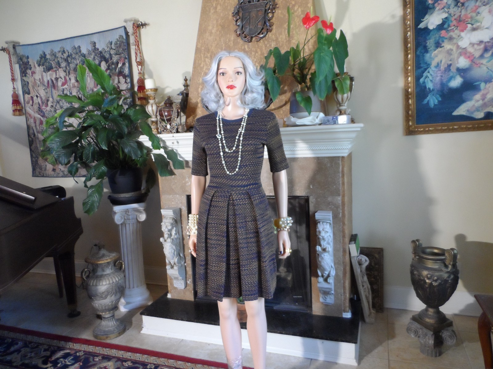 M Missoni Black & Copper Metallic Knit Pleated Dress – IT 42 / US 6