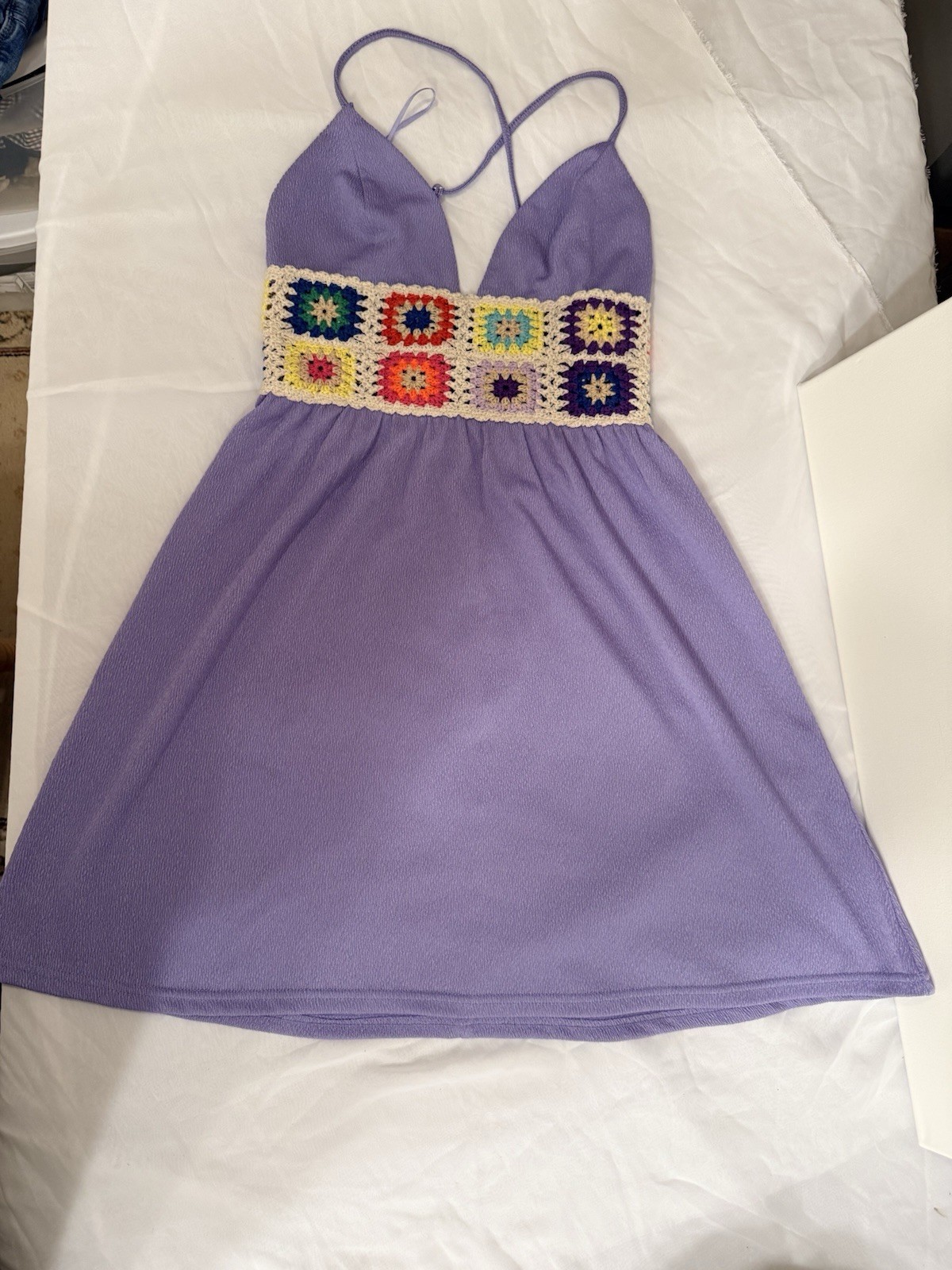 SHOWPO Purple Solid V-Neck Sleeveless Crochet Waist Mini Sundress Size S