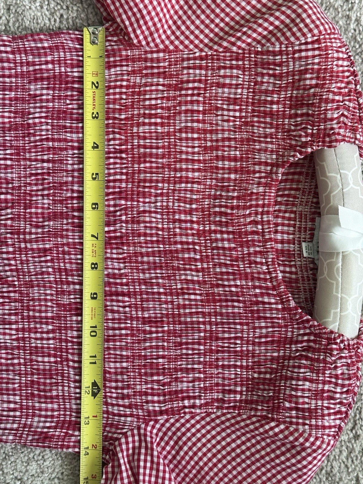 AMYLYNN Red/White Gingham Smocked Mini Dress, Short Sleeve Round Neck US 6