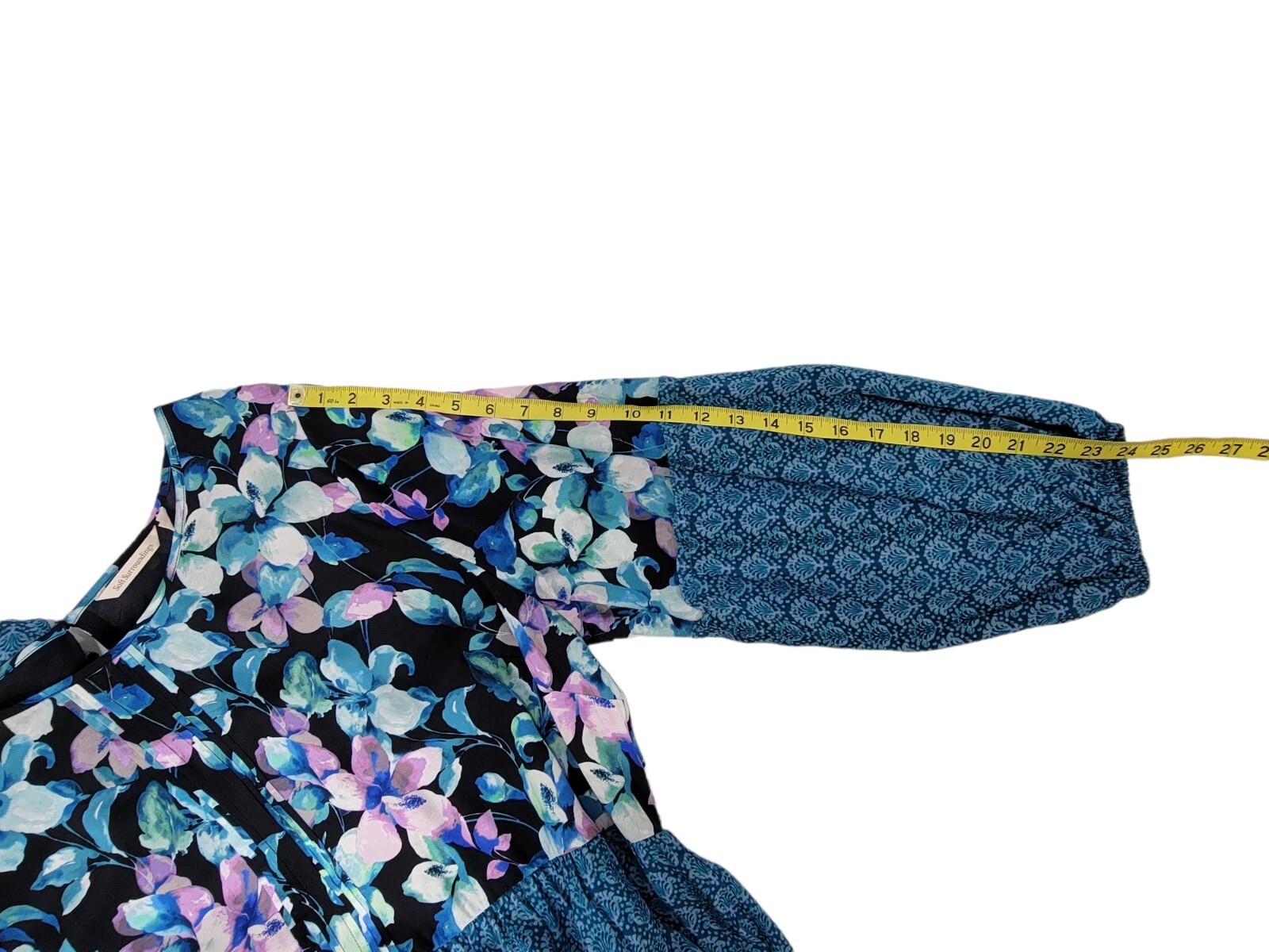 Soft Surroundings 2XL Night Bloom Dress Floral Blue Long Sleeve 5DY50 EUC