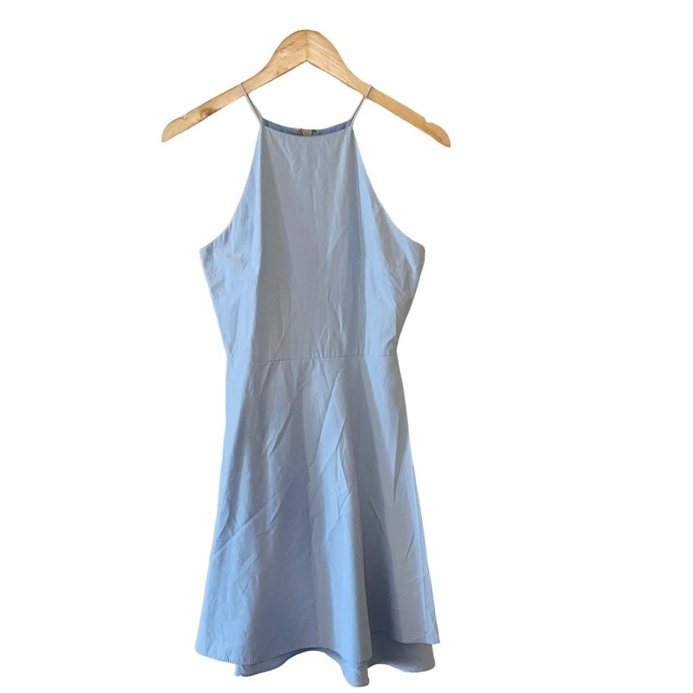 J.O.A High Neck Spagetti Strap Pleated Dress Size S Small Blue
