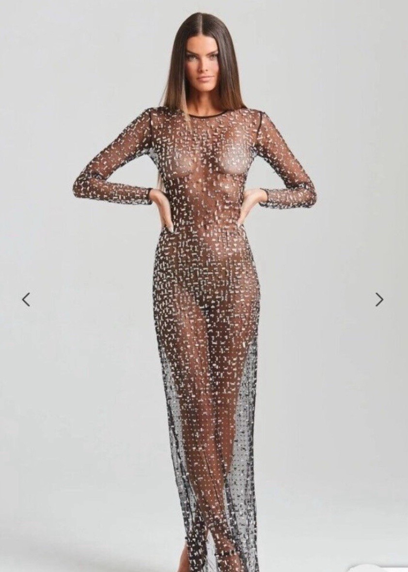 retrofete Vinci Dress Silver Black Embellished Sexy XS NWOT Rare Handmade Gown