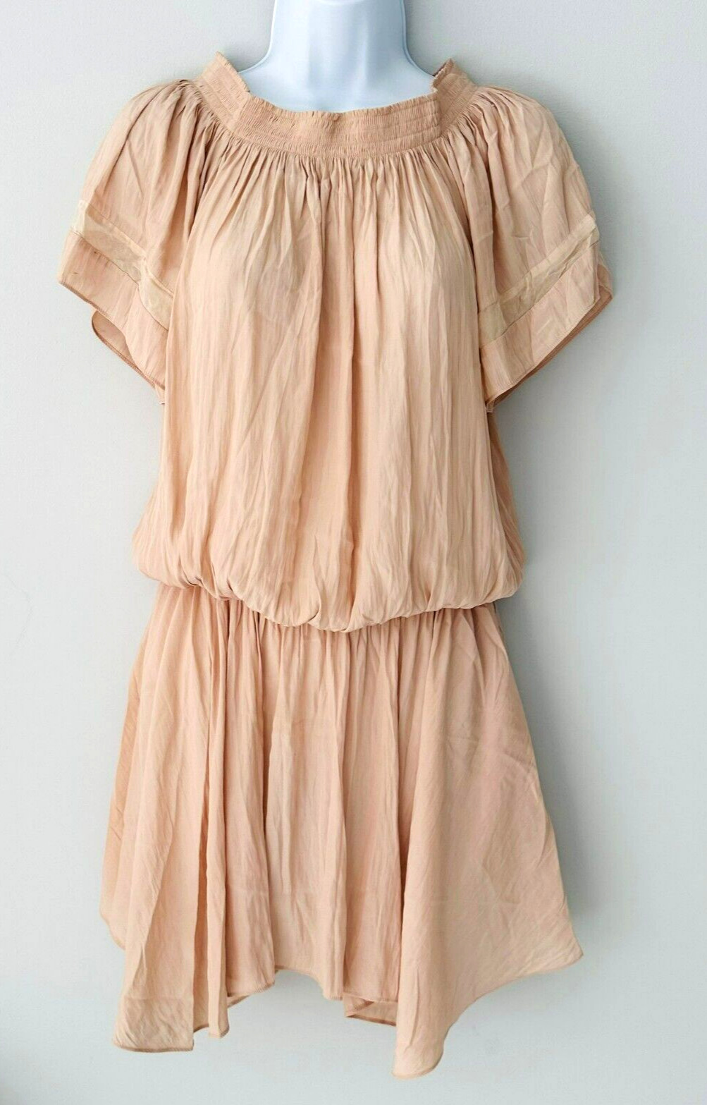 💕Ramy Brooks New York Women’s Dress Short Sleeve Beige Polyester Silk Size S/M