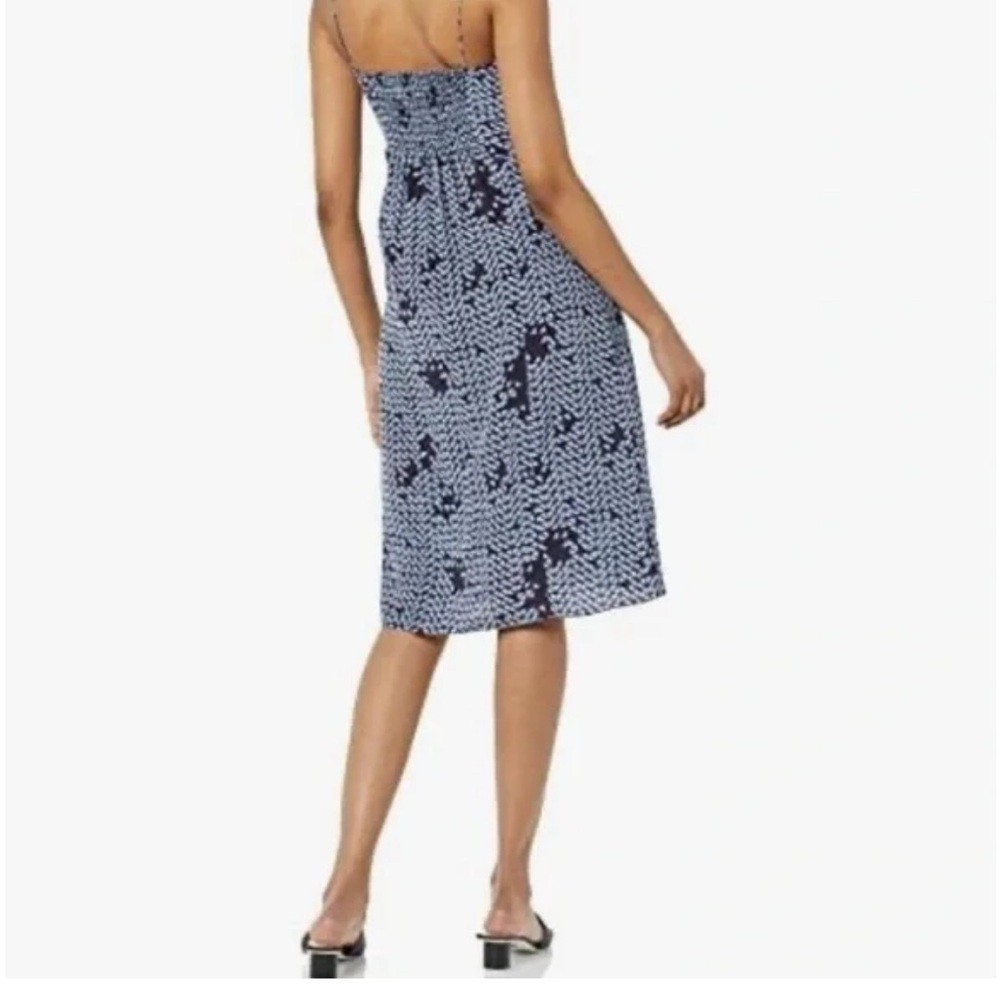 Theory Silk Tile Print Smocked‑Back Midi Slip Dress Blue White Size L