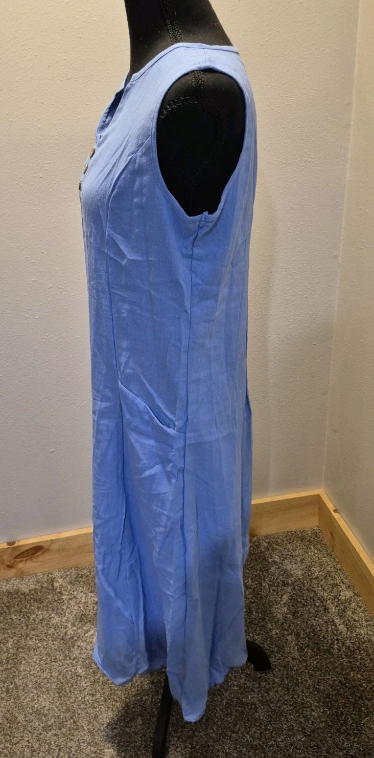 Women’s Small Periwinkle Blue Sleeveless Midi Dress V-Neck Pockets