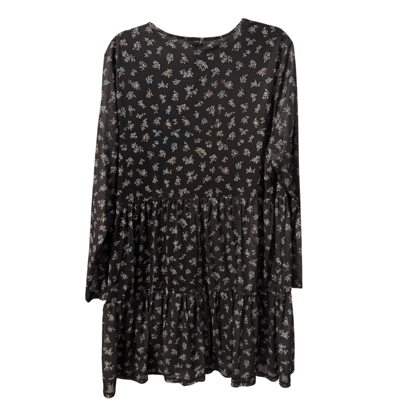 Love Fire Womens Floral Tiered Long Sleeve Dress Sz 2X Black/White Polyester Ble