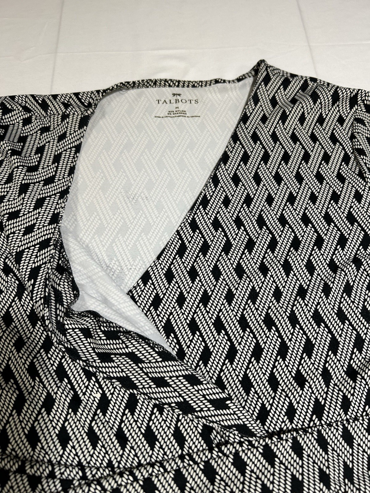Talbots Womens Medium Black White Lattice Faux Wrap Dress Classic Business