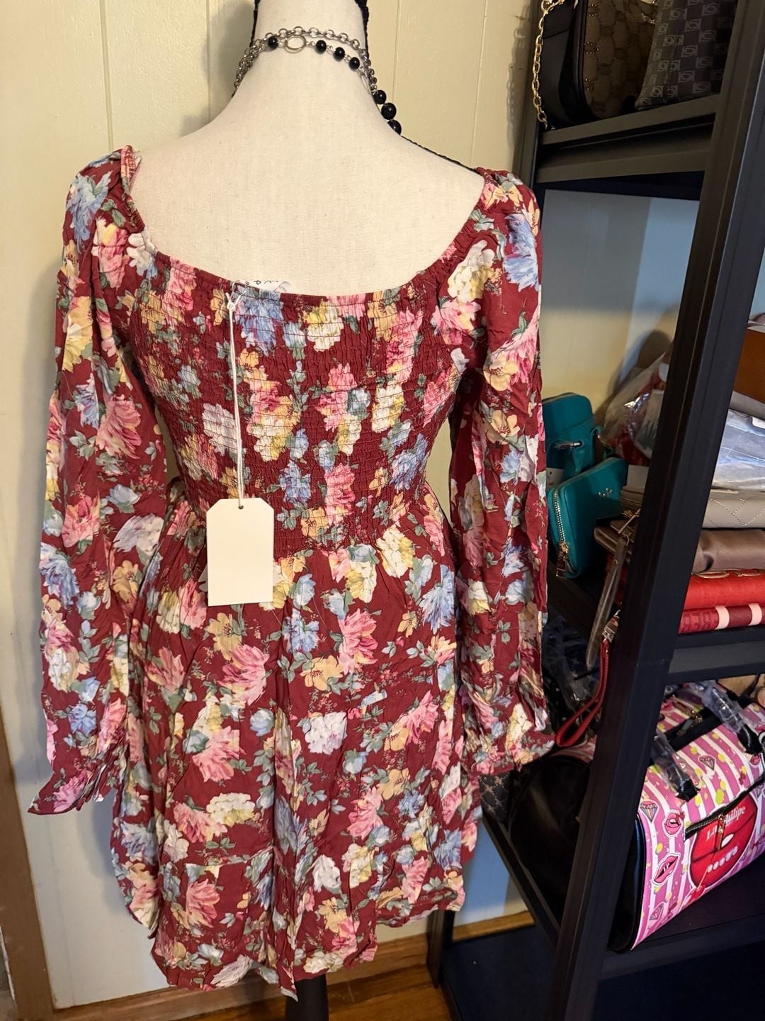 emily Wonder Floral Print Long Sleeve Square Neck Smocked Mini Dress