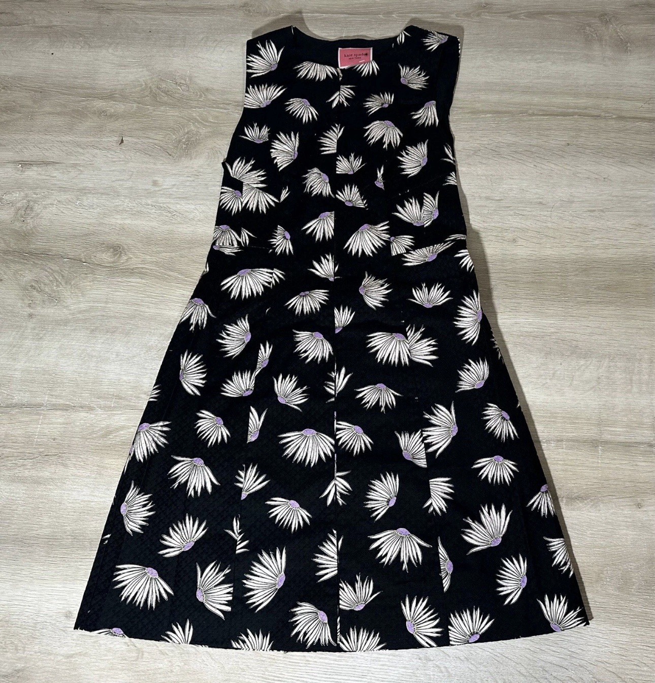 Kate Spade Womens Dress Black Floral 4 Falling Flowers Pique Cotton Sleeveless