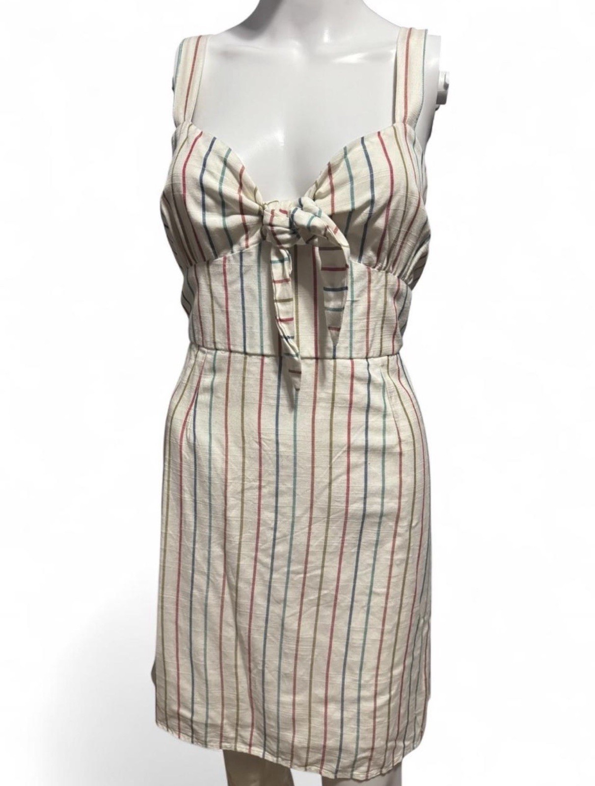 L.A. Hearts White Red Blue Green Striped Bow Front Sleeveless A-Line Dress L