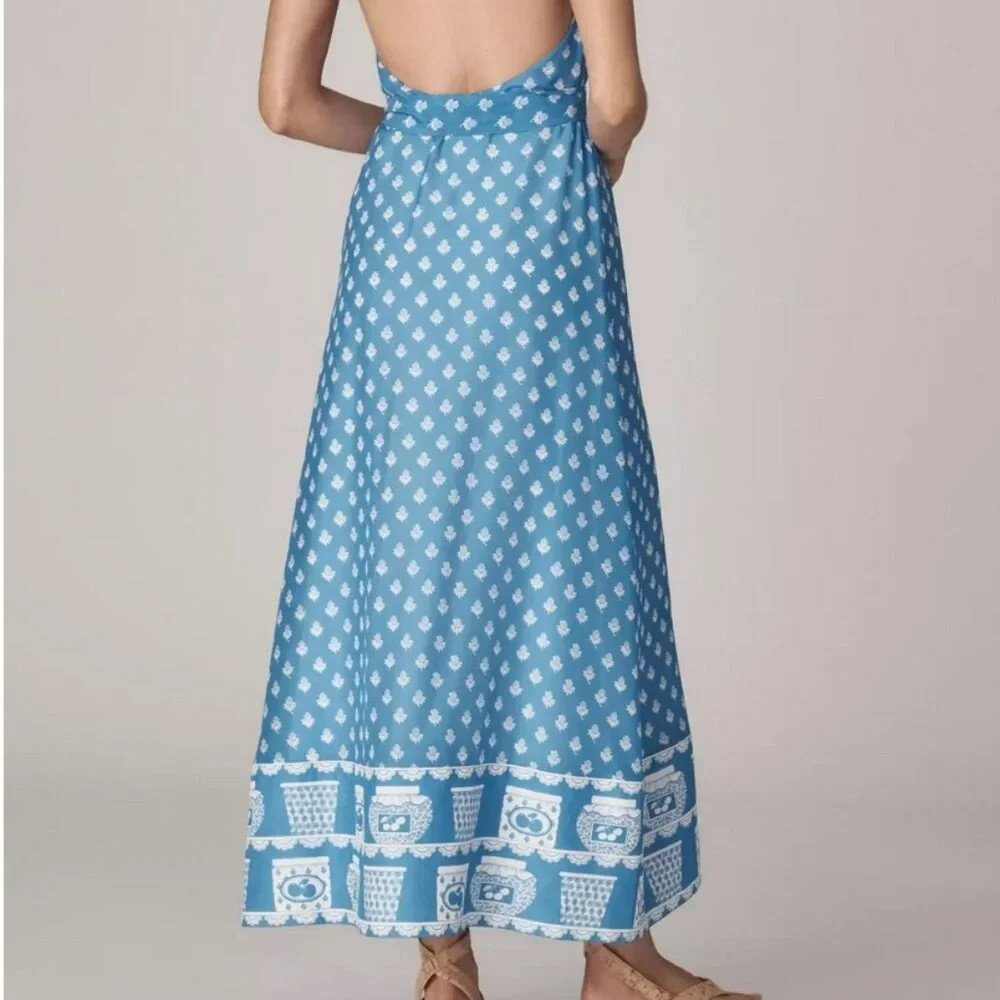 Anthropologie Rachel Antonoff Rainey Halter Maxi Dress Jam Jars Blue Size XS NWT