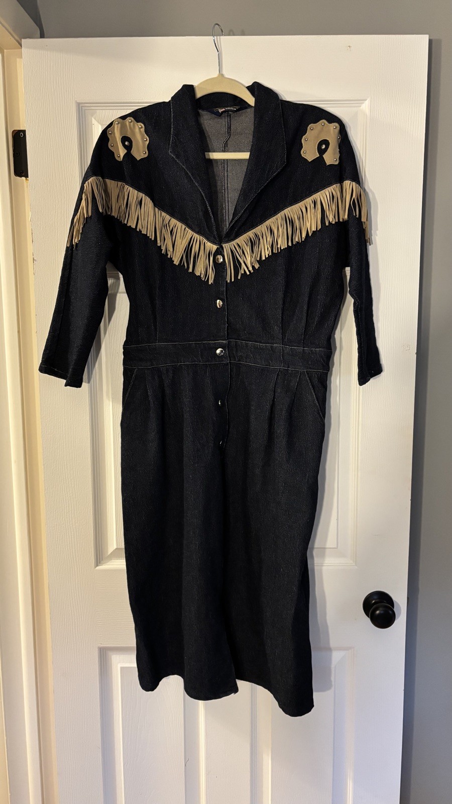 Panhandle Slim Women’s Vintage Denim Fringe Dress Western Cowgirl SZ Large