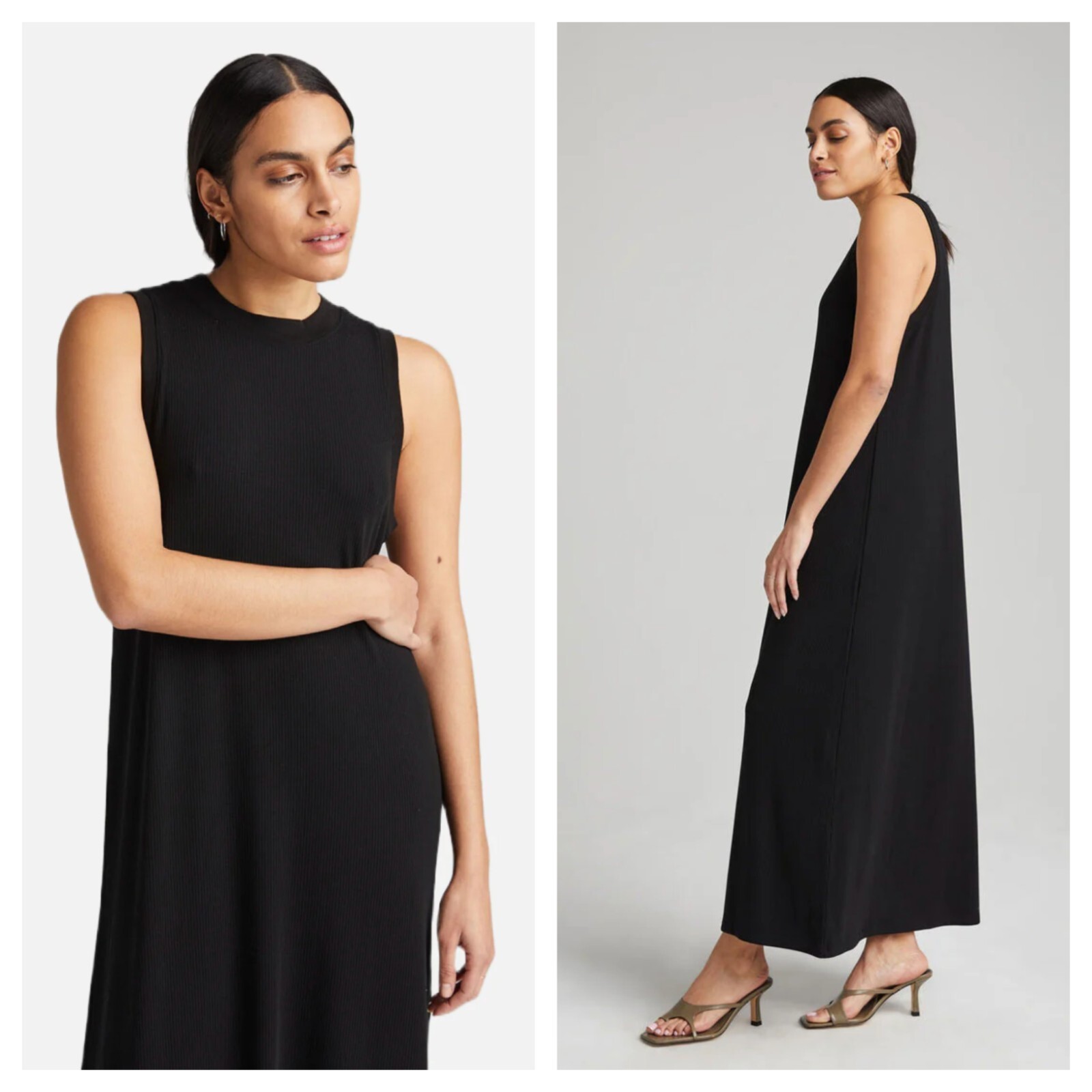 Richer Poorer Ribbed Column Maxi Dress Grey Size XS High Neck Sleeveless