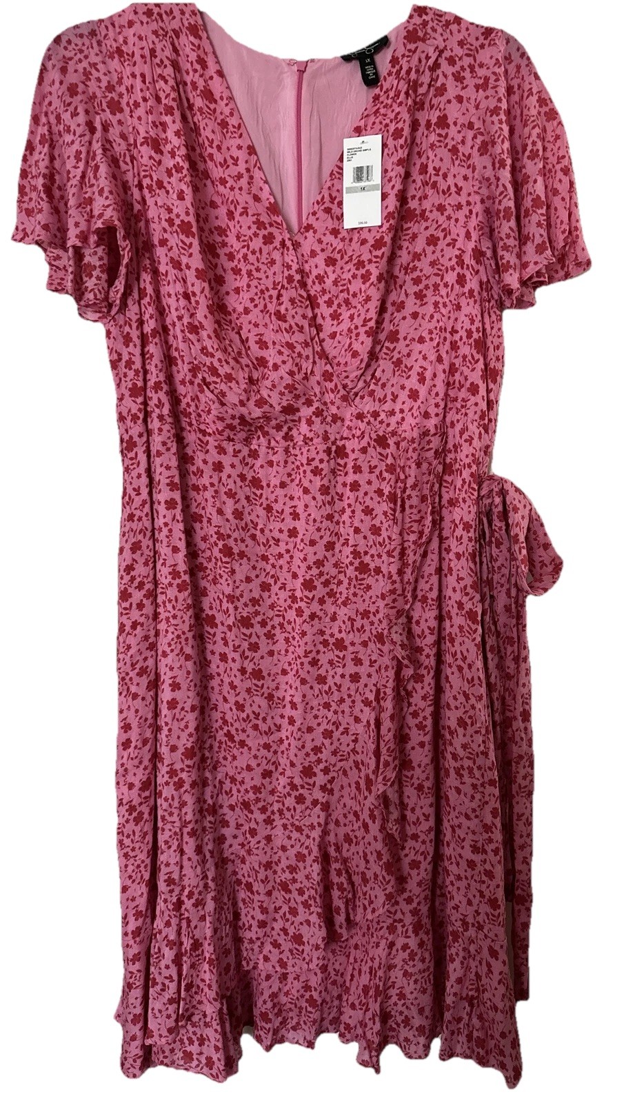 Jessica Simpson Woman’s Dress Flower Design Ruffeled Pink Vneck Size 1X