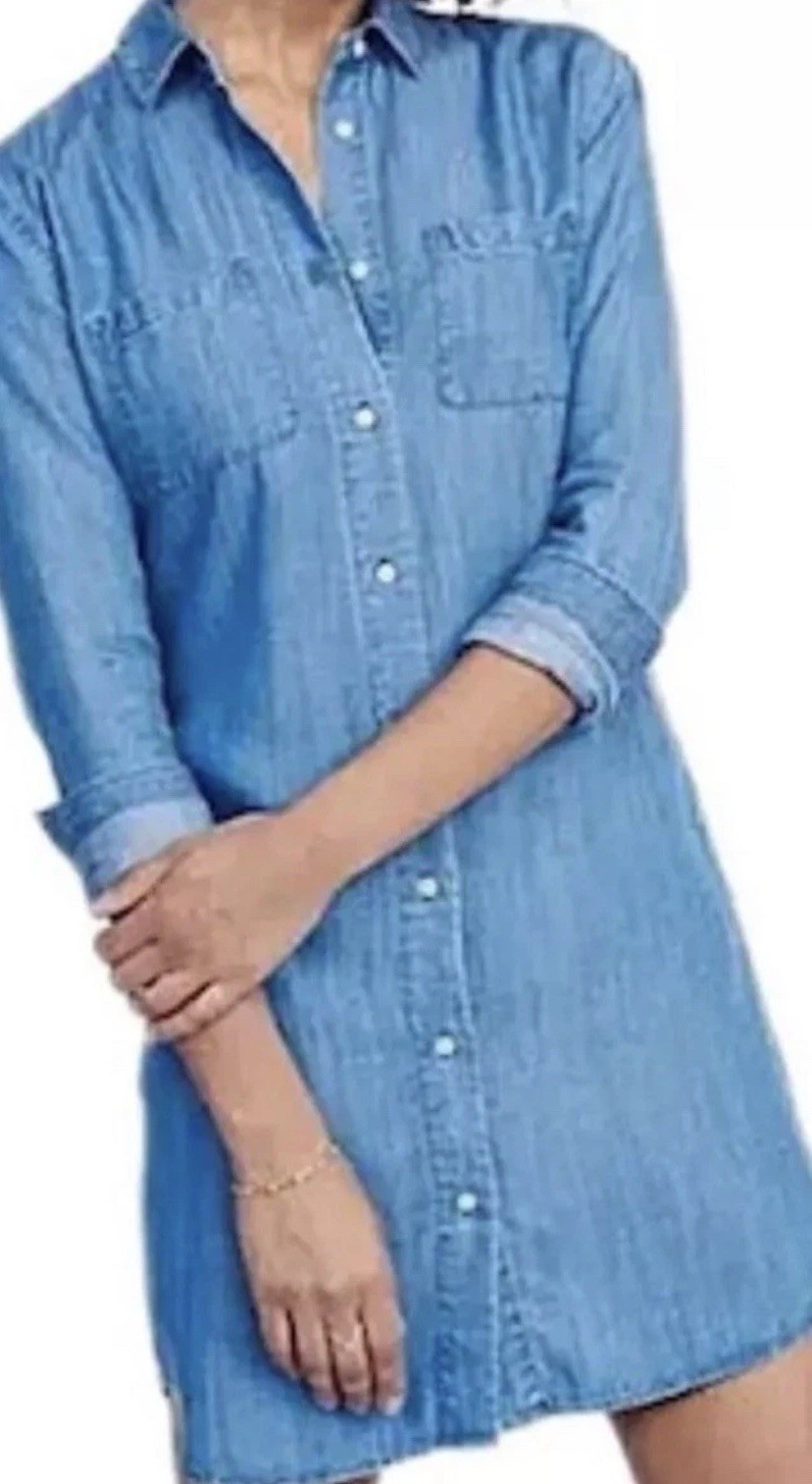 UNTUCKit MARASKA 100% TENCEL DENIM LONG SLEEVE BUTTON DOWN SHIRT DRESS SZ 10