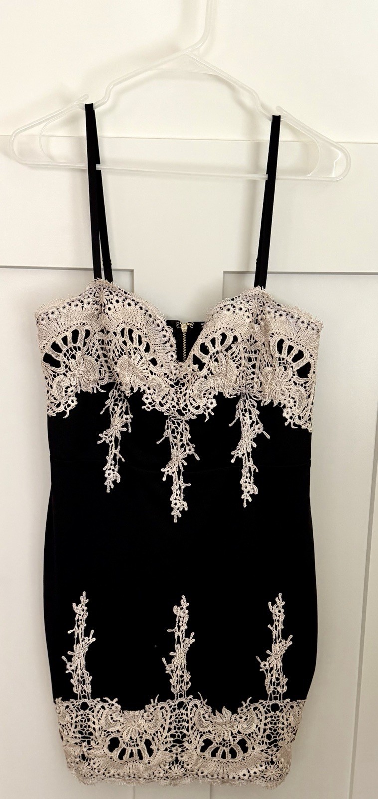 Forever 21+ Black/Nude Sweetheart Bodycon Dress 0X Strappy Lace Trim Zip