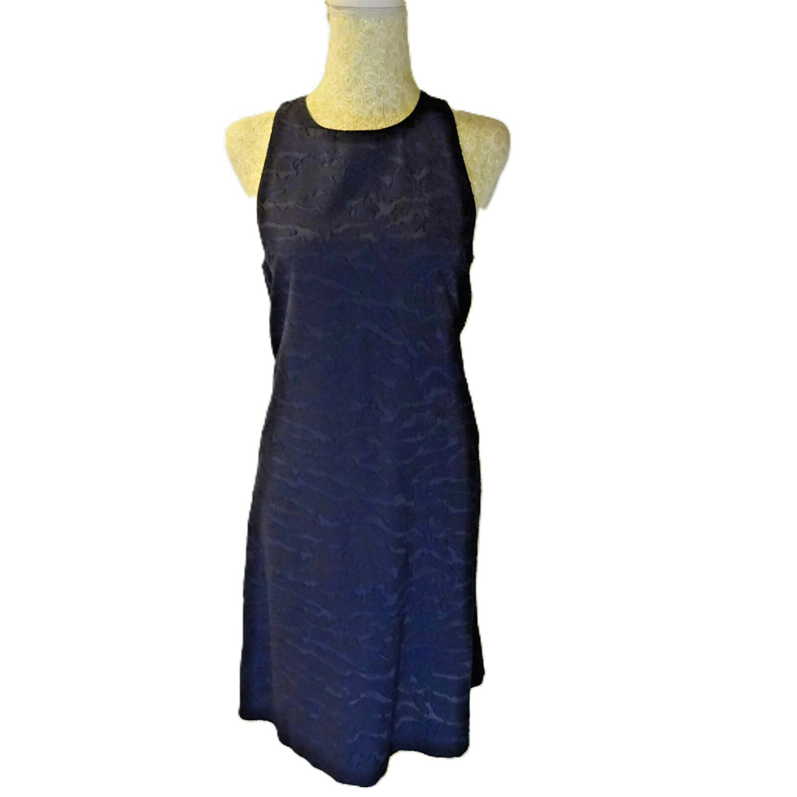 Vince Blue Cotton Silk Sleeveless Dress Women’s 8 Textured Midi Dry Clean
