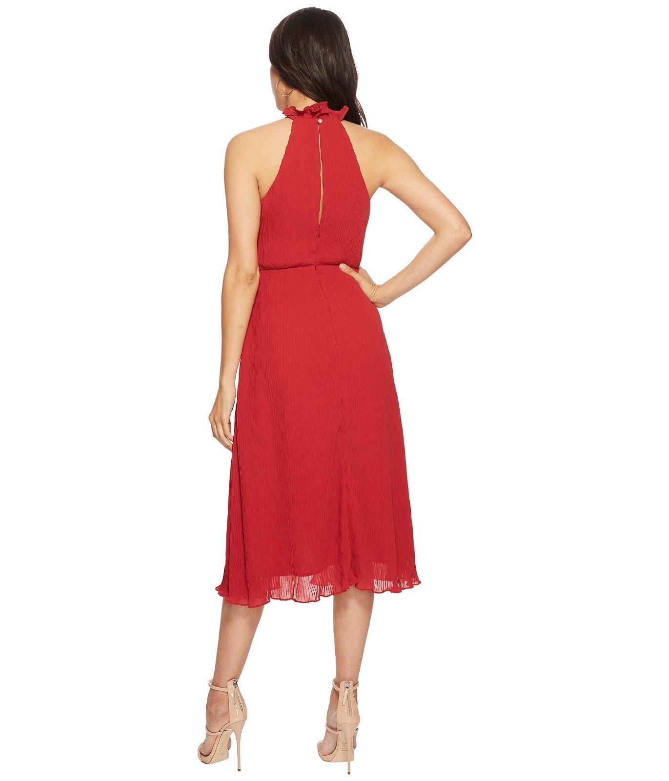 KEEPSAKE the Label Red Pleated Chiffon Keyhole Faux Wrap Cocktail Dress M = 8/10