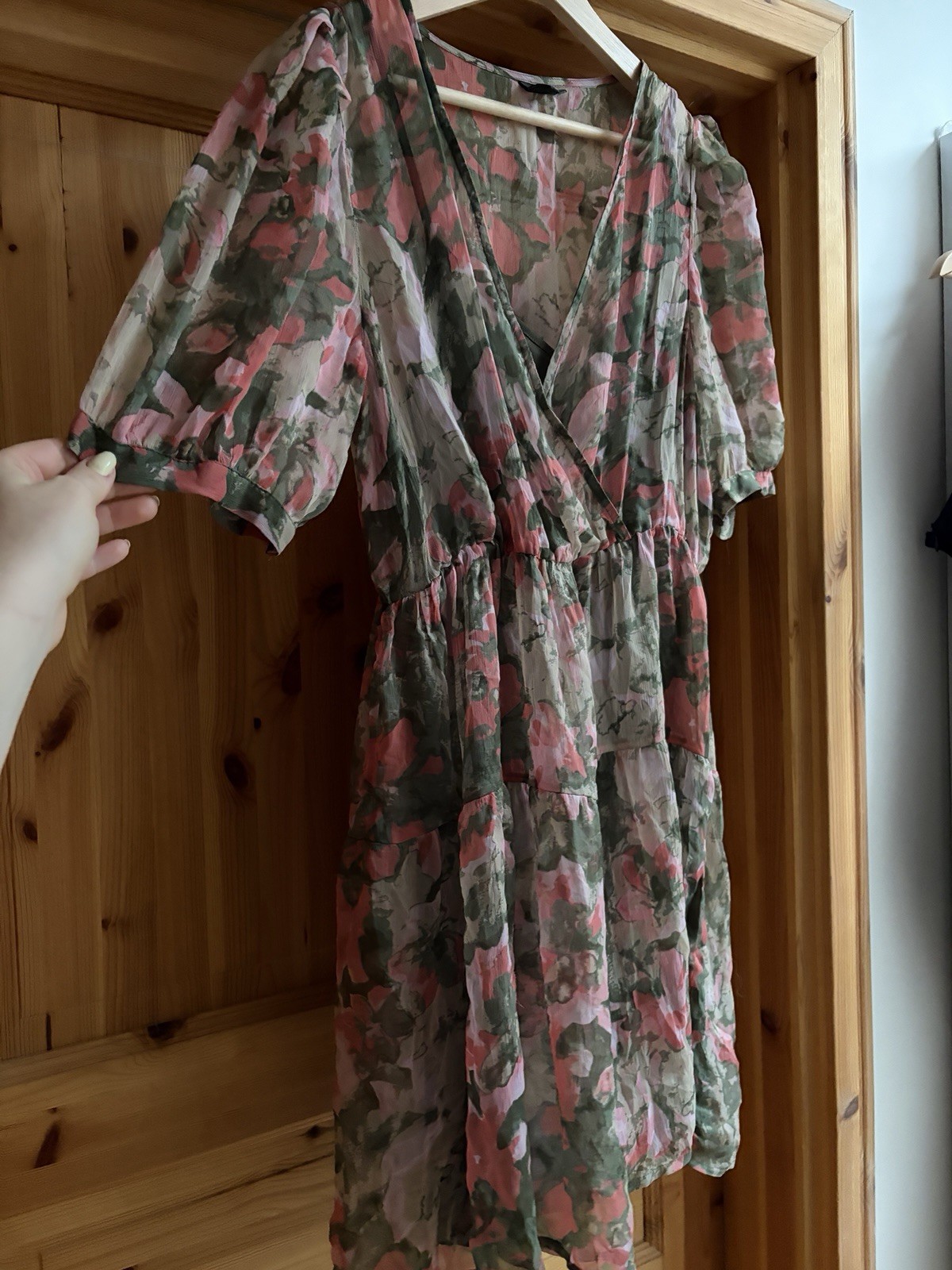 Vero Moda Womens Wrap Dress Short Sleeve V Neck Floral Multicolor Size L
