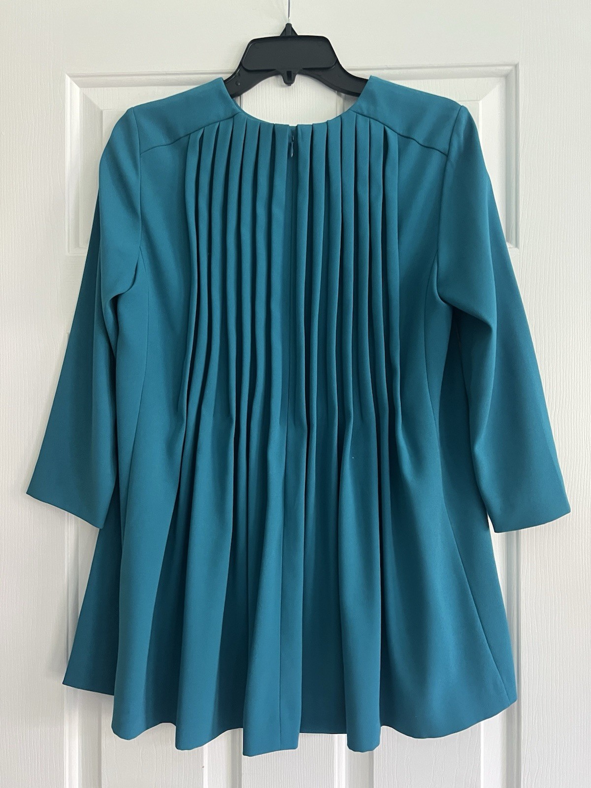 ESCADA Black Label Nissis Sheath Mini Dress Pleated Back Blue 3/4 Sleeve 36