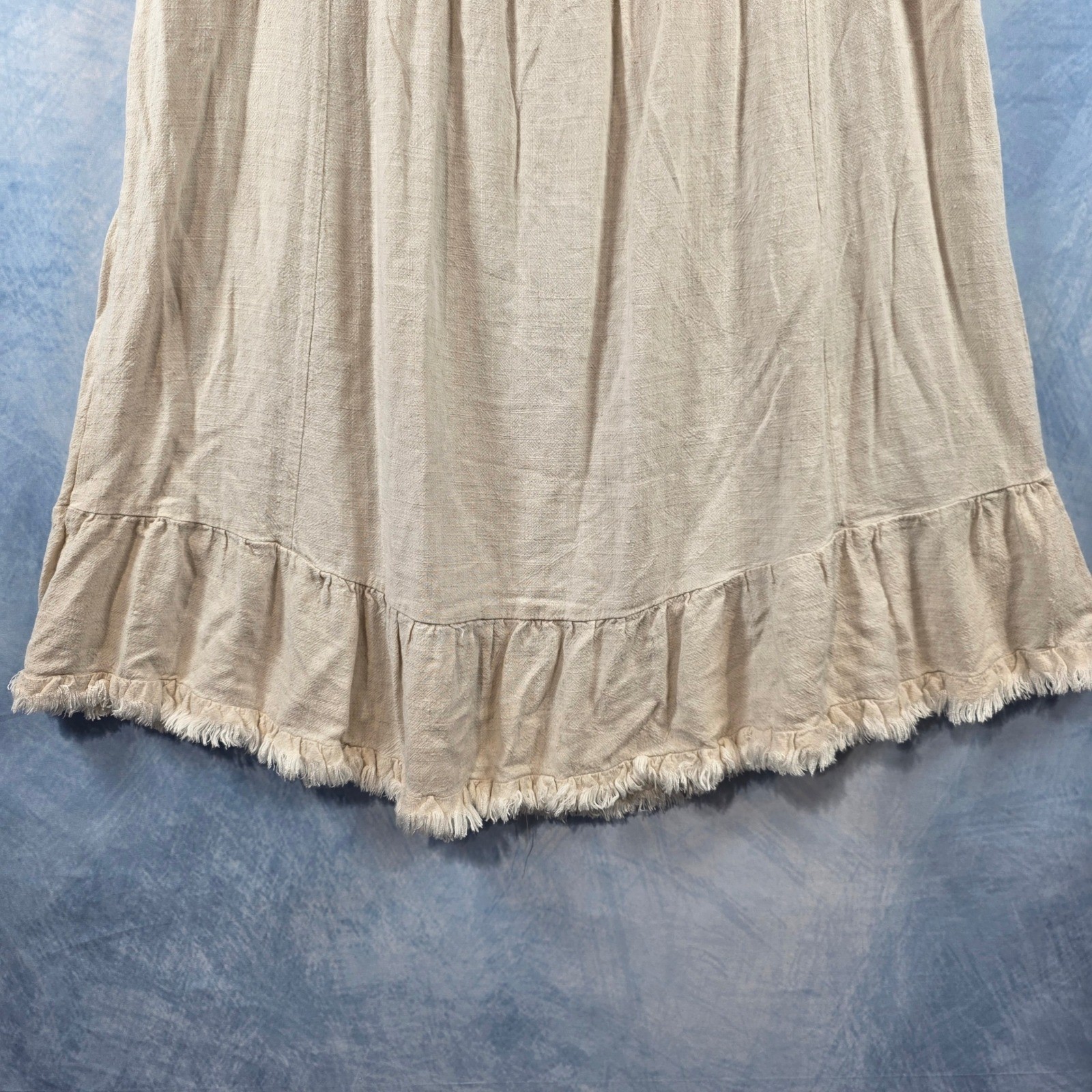 Luminary Fine Collection Womens Linen Blend Fringe Babydoll Dress Beige Small
