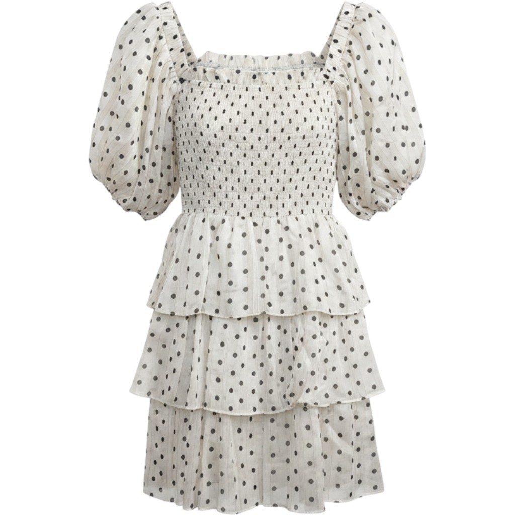 English Factory Polka Dot Lurex Multi Tiered Mini Dress Cream HN332D Womens M