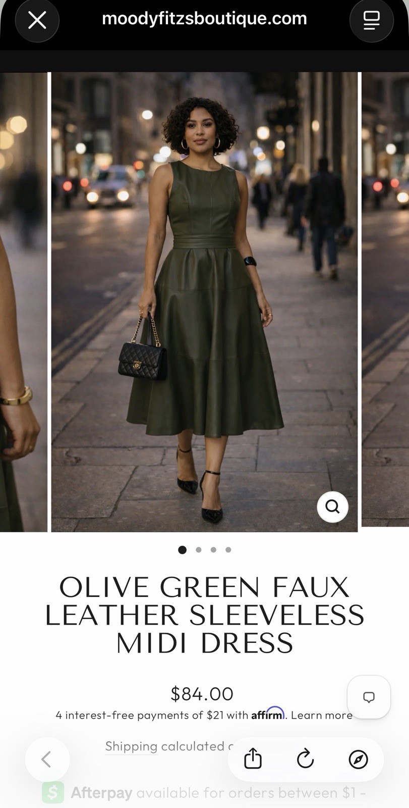 Green Faux Leather Solid Sleeveless Round Neck A-Line Midi Belted Dress XS