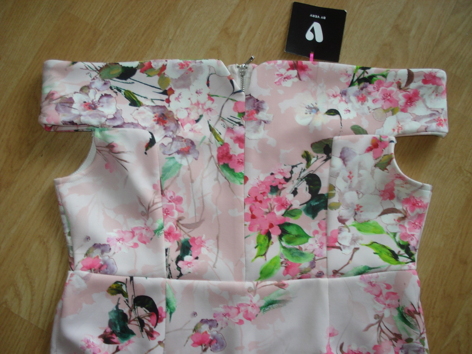 VERY PINK FLORAL OFF SHOULDER ZIP SLEEVELESS POLY/ELASTANE UK 14