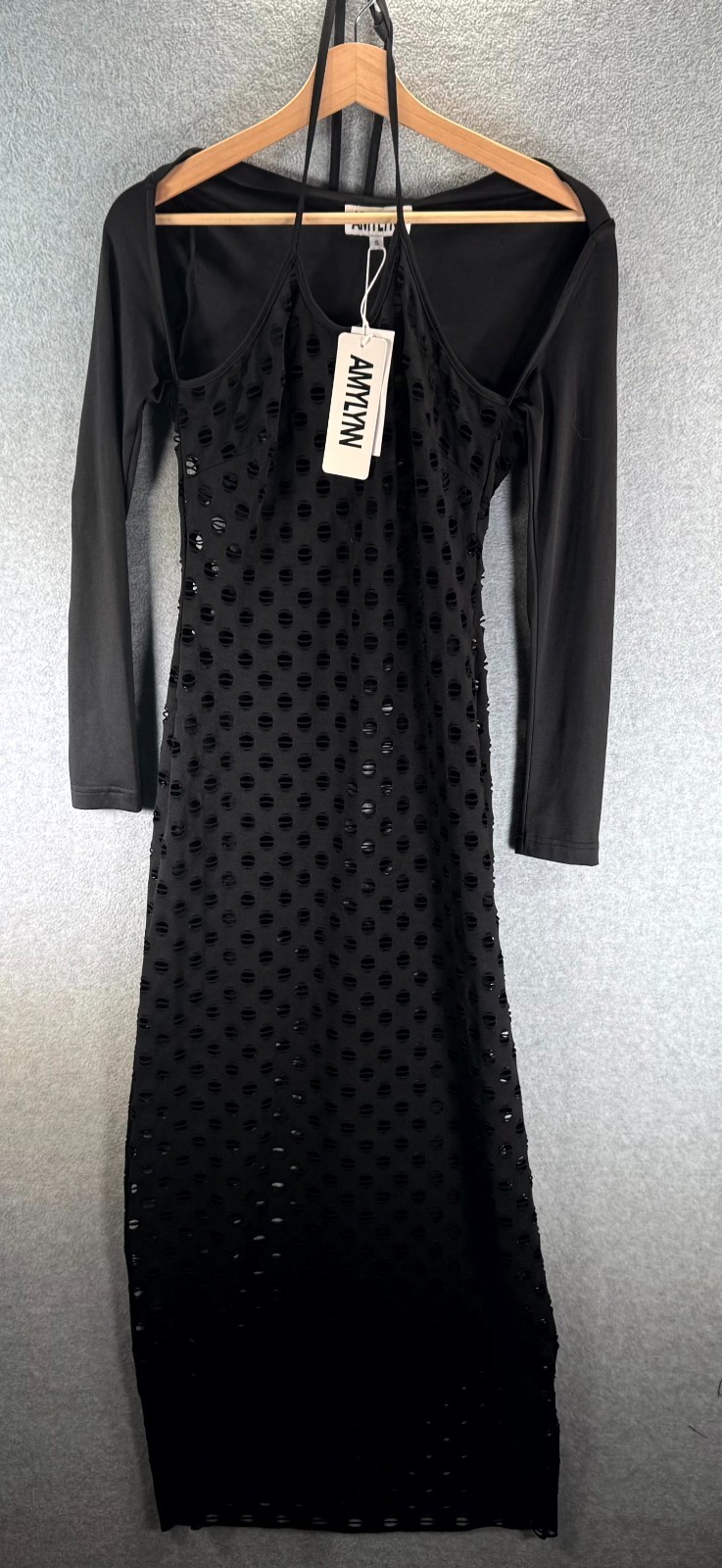 Amylynn Simone Flattering Maxi Dress Women Small Black Knit Cutout Halter Neck